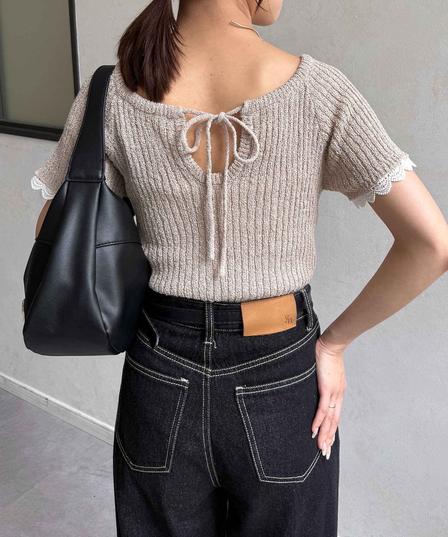 Thevon. 袖レース付き2WAYリボンニット ゼヴォン トップス ニット ベージュ オレンジ ホワイト