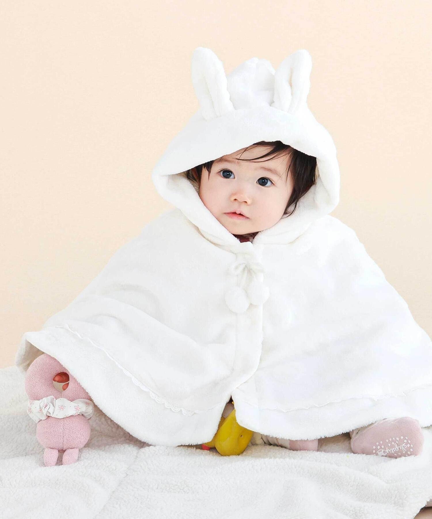SLAP SLIP BABY 【型押しシリーズ】ウサギモチーフフード付きマントベビー(50~90cm) ベベ オンライン ストア マタニティウェア・ベビー用品 その他のベビーグッズ ホワイト ピンク【送料無料】