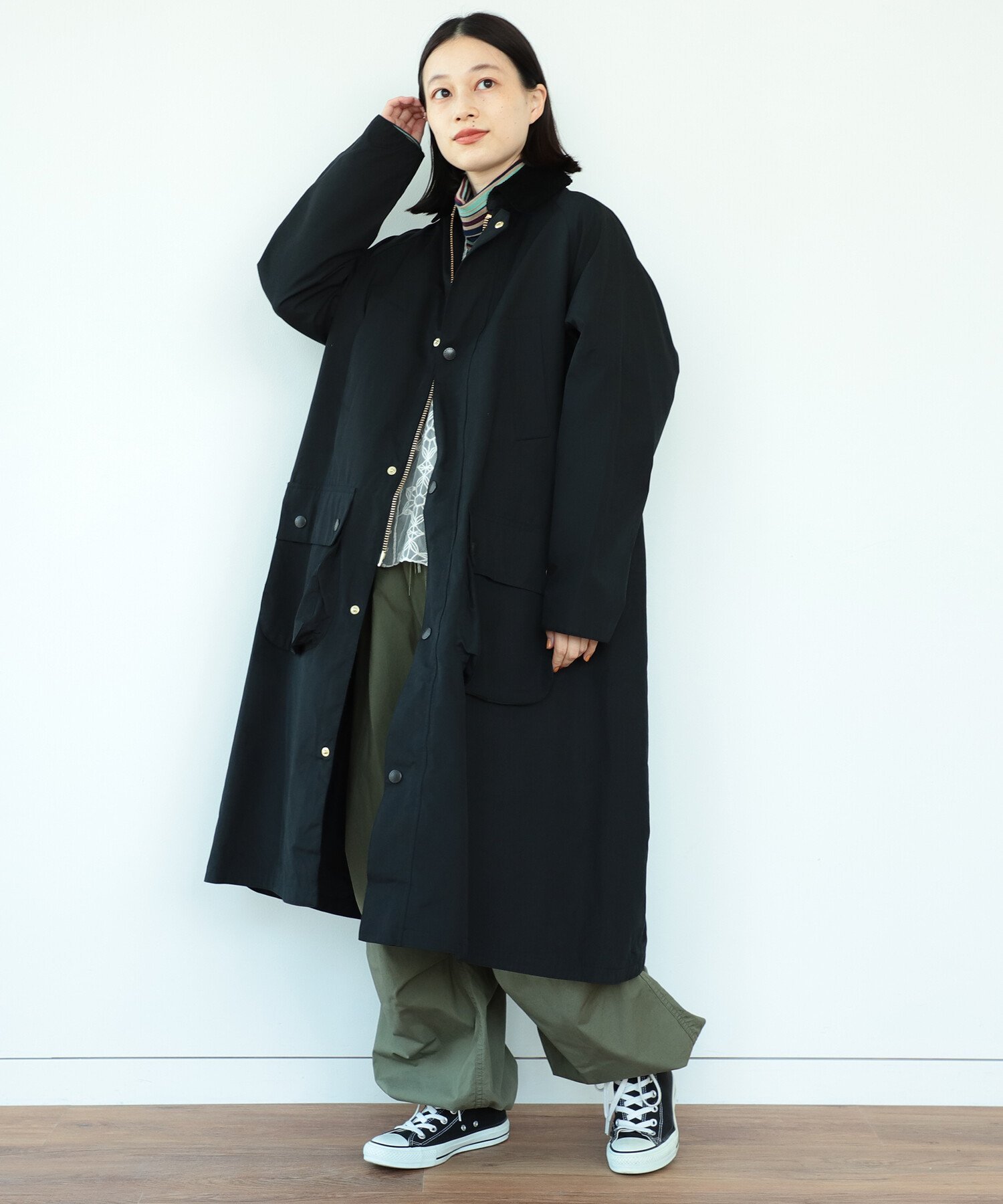 BEAMS BOY Barbour × BEAMS BOY / 別注 Balvenie Long Jacket ビームス ウイメン ジャケット・アウター その他のジャケット・アウター ブラック グリーン【送料無料】