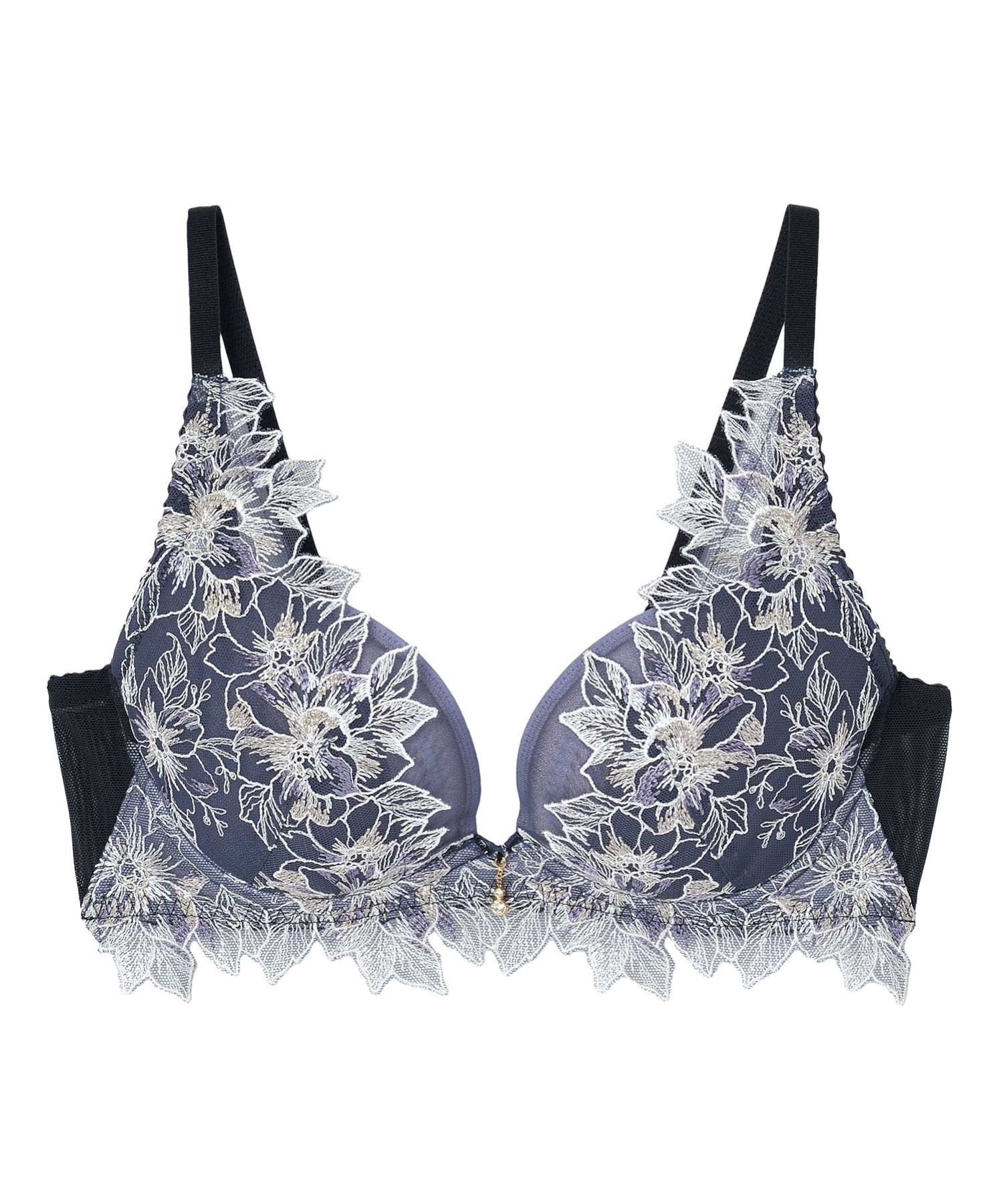 【SALE／5%OFF】AMPHI AMPHI【谷間ブラ-グラマリッチ脇スッキリタイプ-】大花柄×エンブロイダリーレース ブラジャー D-Ecup アンフィ インナー・ルームウェア ブラジャー ブラウン ブラック パープル ピンク グレー【送料無料】のサムネイル