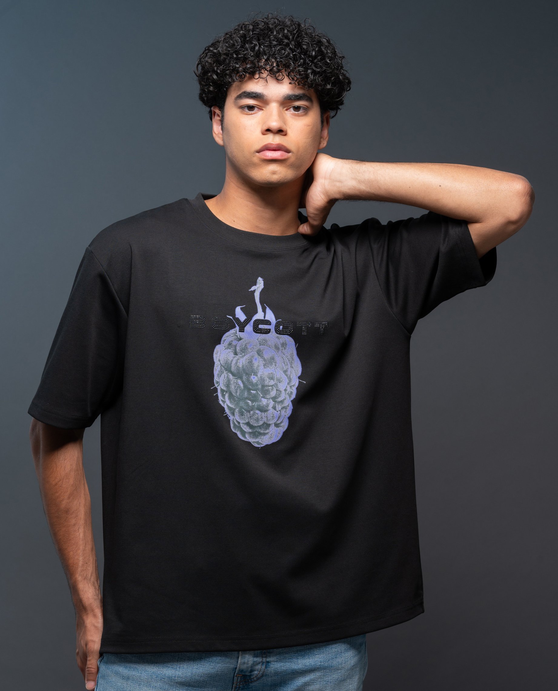 YEVS 【BOYCOTT】ラズベリー5分袖丈Tシャツ イーブス トップス カットソー・Tシャツ ブラック ホワイト