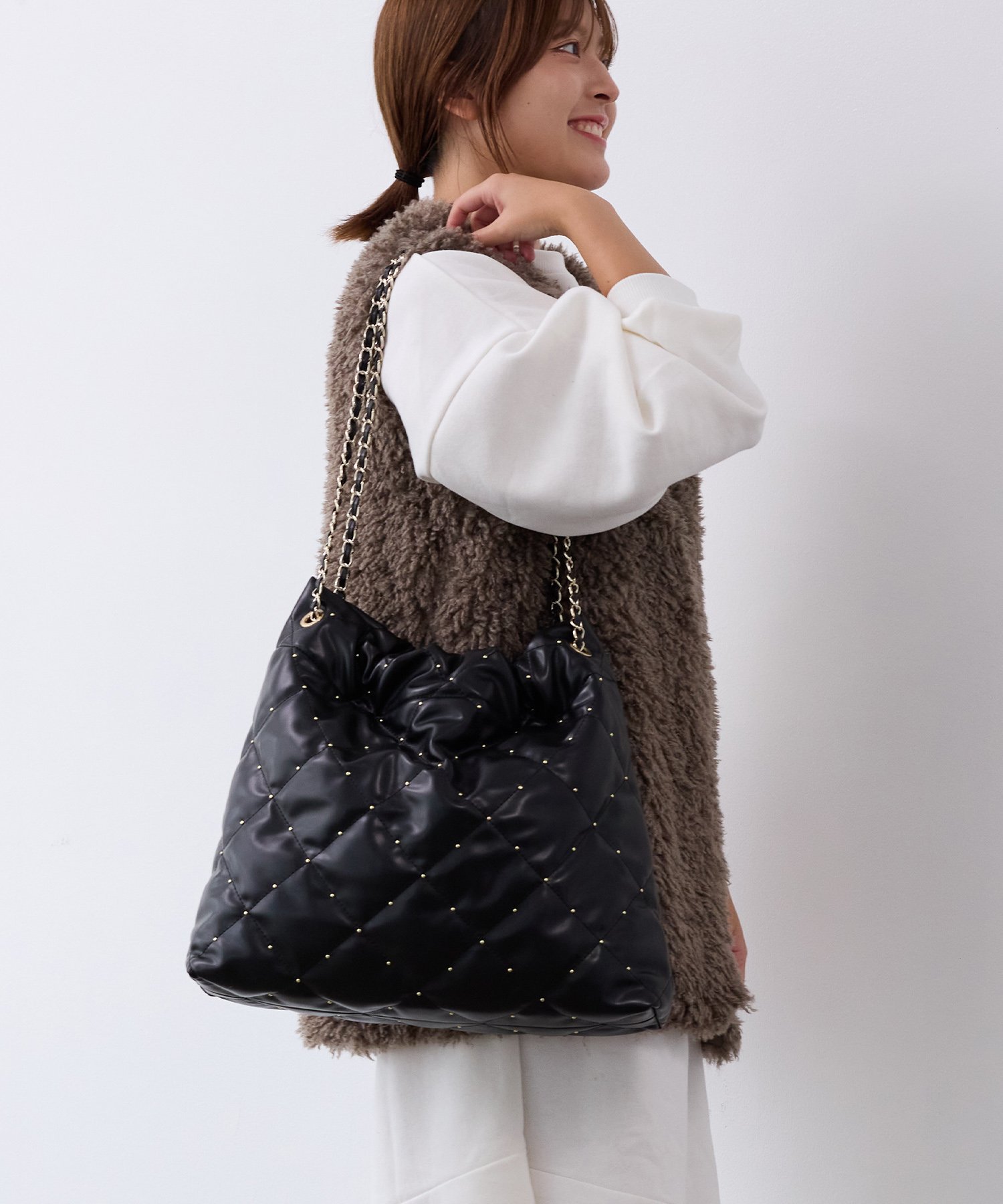 グレー トートバッグ チェーンストラップ ショルダーストラップ(グレー) - seventen