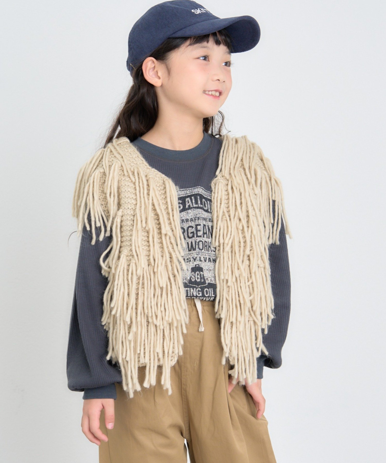 CIAOPANIC TYPY 【KIDS】【ジュニアサイズあり】フリンジニットベスト チャオパニックティピー トップス ニット ブラウン ベージュ ブラック【送料無料】のサムネイル