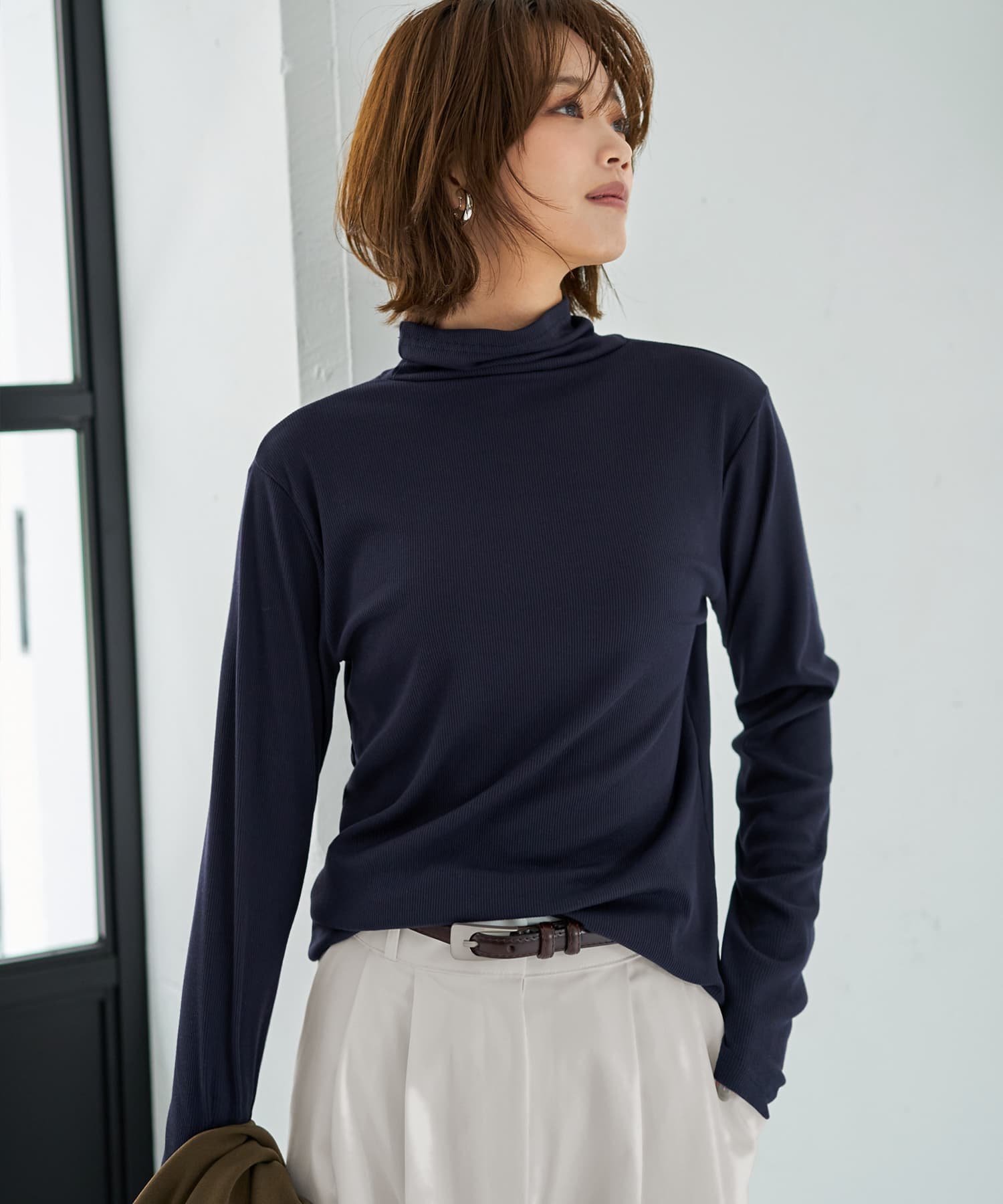 楽天Rakuten FashionSTYLE DELI やわらか薄リブルーズタートルトップス スタイルデリ トップス カットソー・Tシャツ レッド ネイビー【送料無料】