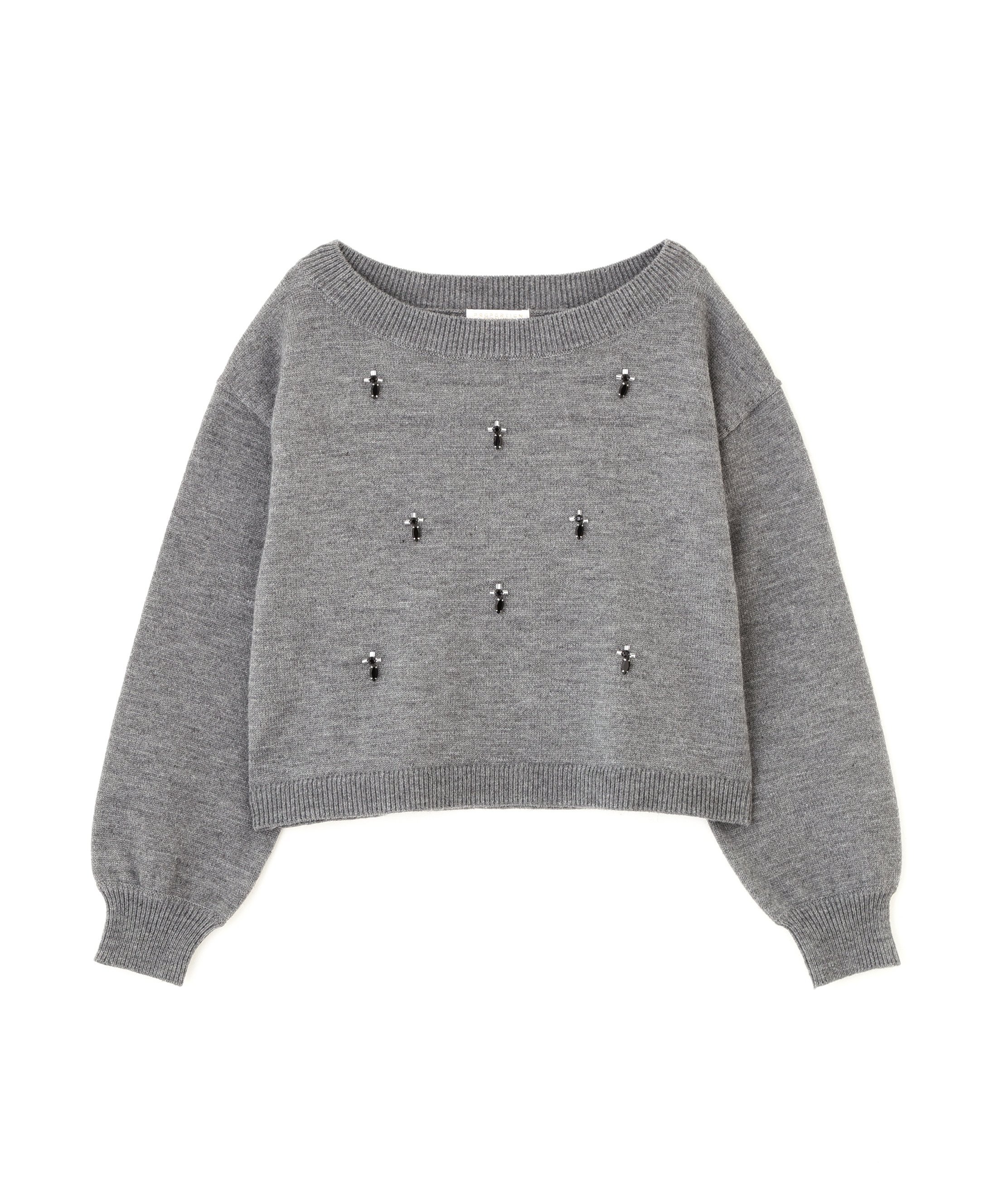 PROPORTION BODY DRESSING ビジュー付きボックスニット プロポーションボディドレッシング トップス ニット ブラック グレー