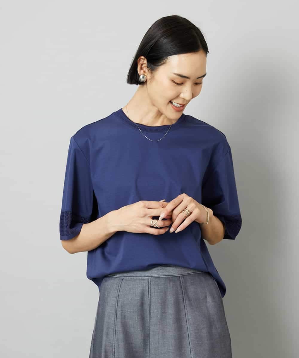 MICHEL KLEIN（小さいサイズ） [小さいサイズ]袖口メッシュプルオーバー メゾンドゥサンク トップス カットソー・Tシャツ ホワイト ブルー