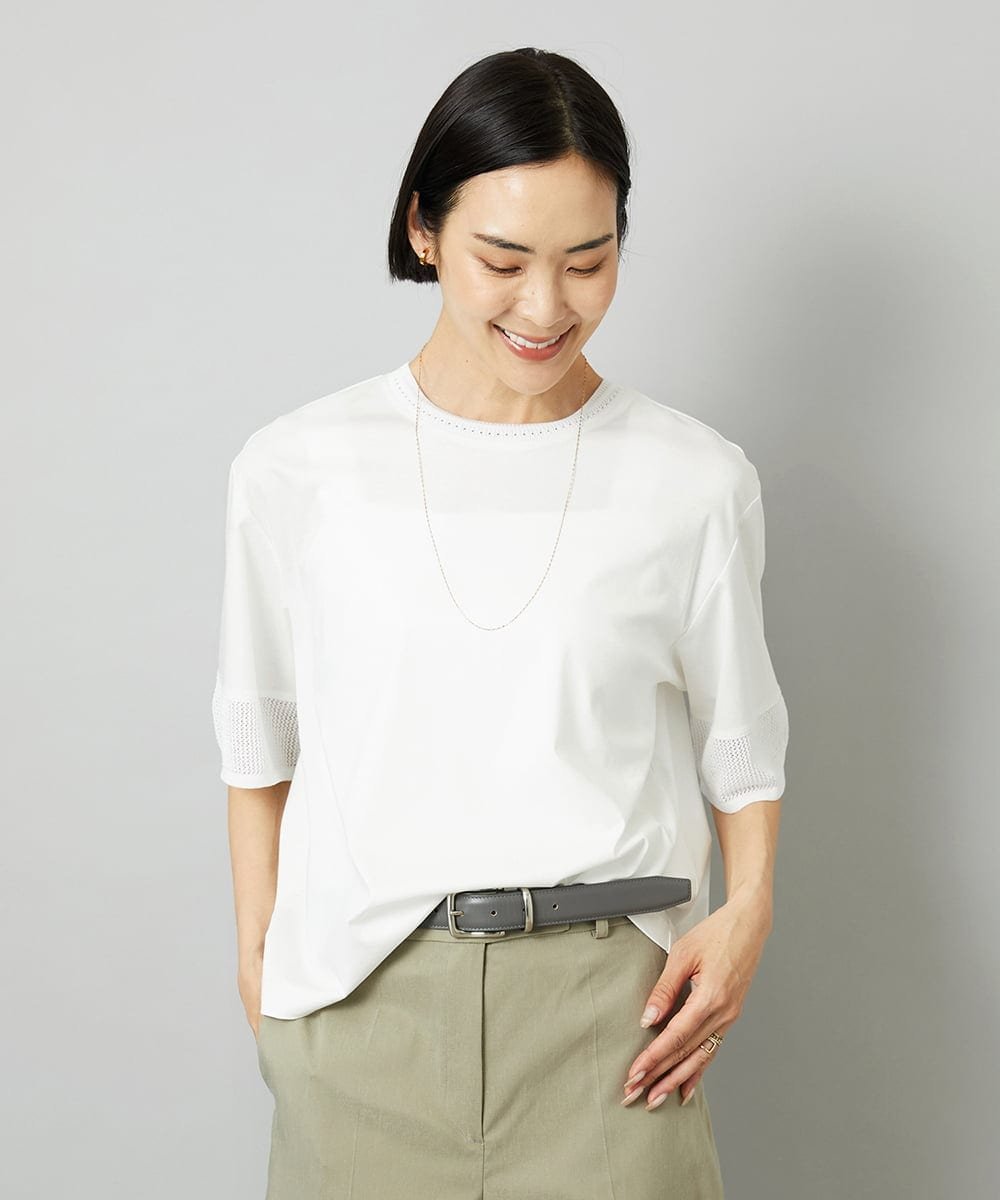 MICHEL KLEIN（小さいサイズ） [小さいサイズ]袖口メッシュプルオーバー メゾンドゥサンク トップス カットソー・Tシャツ ホワイト ブルー
