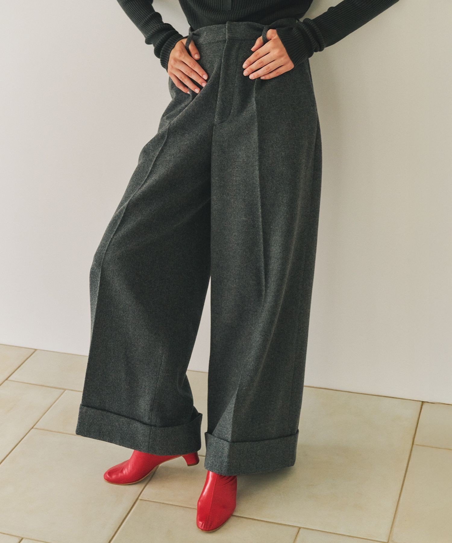 REALM 【一部店舗限定】【REALM(レルム)】DOUBLE HEM PANTS｜パンツ ロペ パンツ その他のパンツ グレー ベージュ