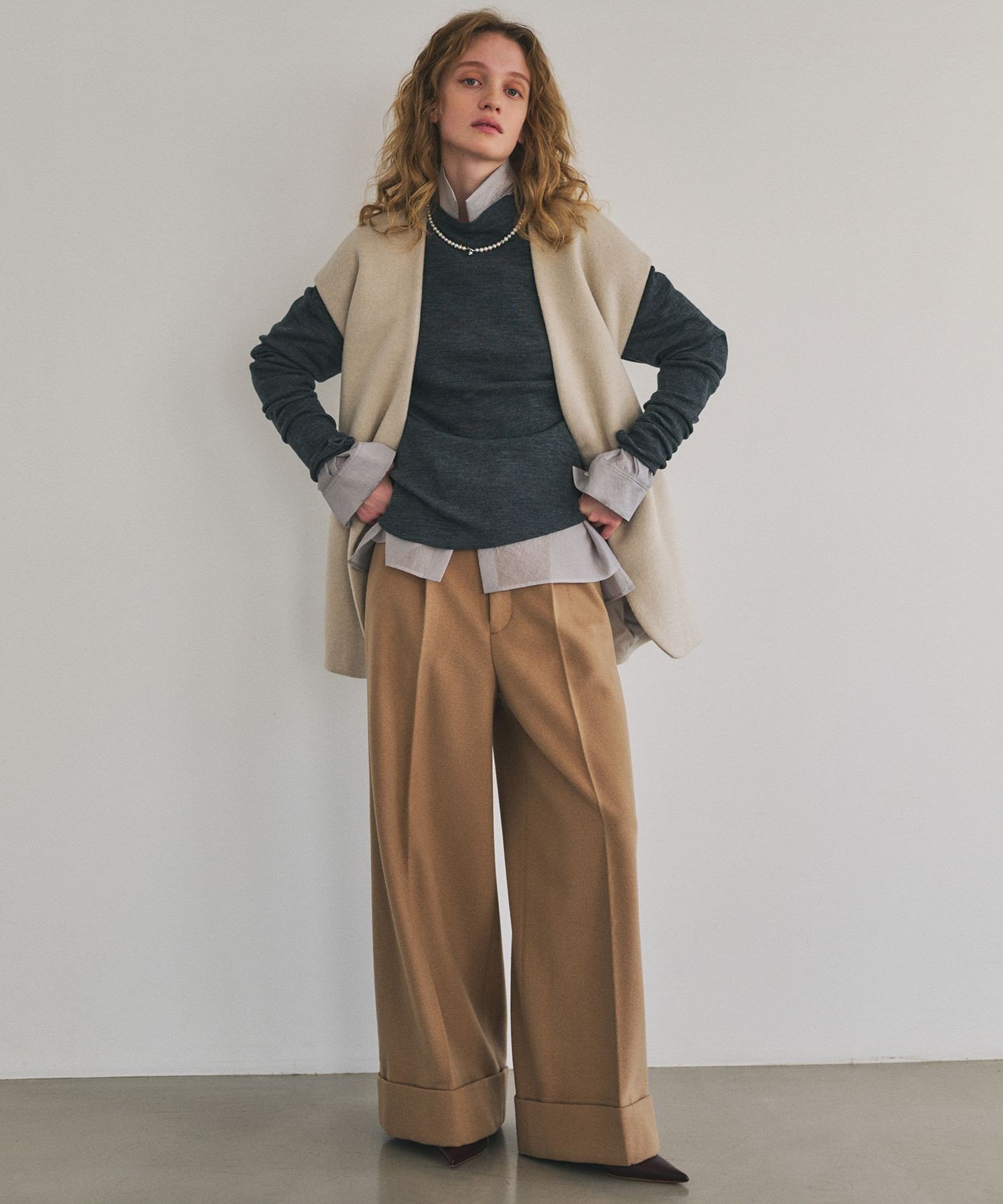 REALM 【一部店舗限定】【REALM(レルム)】DOUBLE HEM PANTS｜パンツ ロペ パンツ その他のパンツ グレー ベージュ