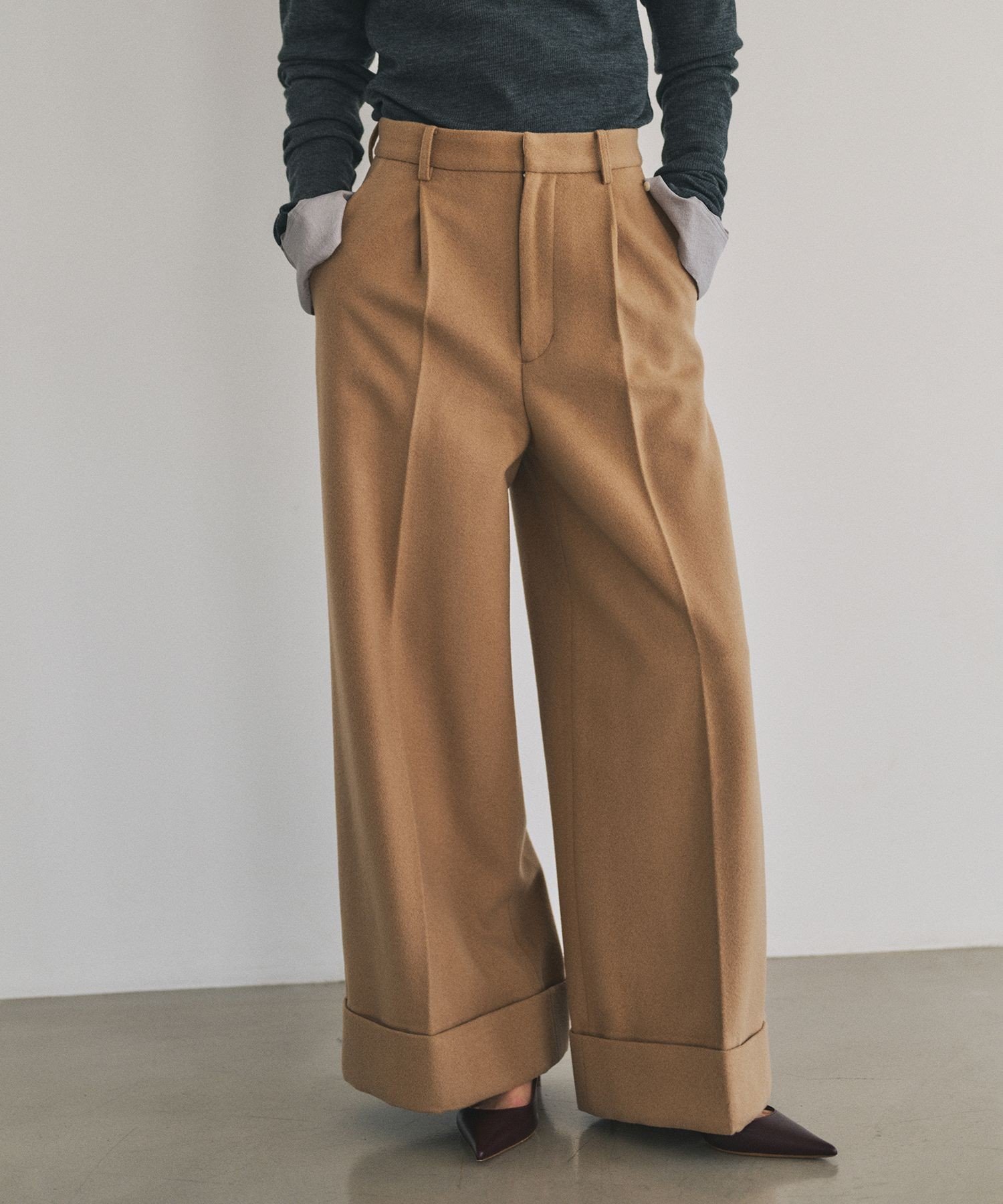 REALM 【一部店舗限定】【REALM(レルム)】DOUBLE HEM PANTS｜パンツ ロペ パンツ その他のパンツ グレー ベージュ