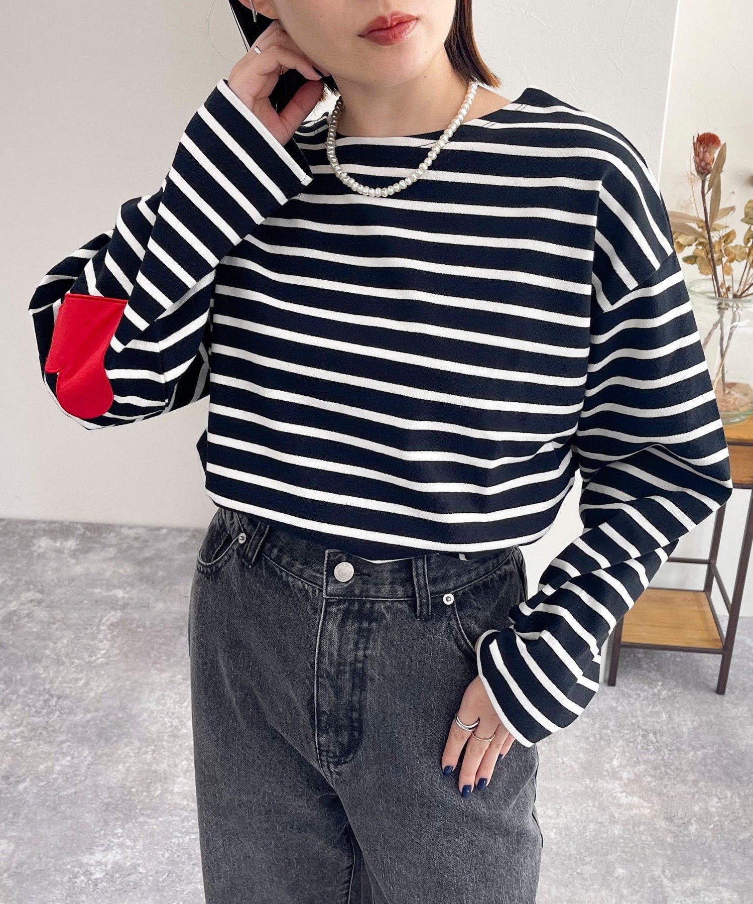 fredy emue ボーダーハートパッチクロップドロンTシャツ フレディ アンド グロスター トップス カットソー・Tシャツ ブラック ホワイト ピンク【送料無料】のサムネイル