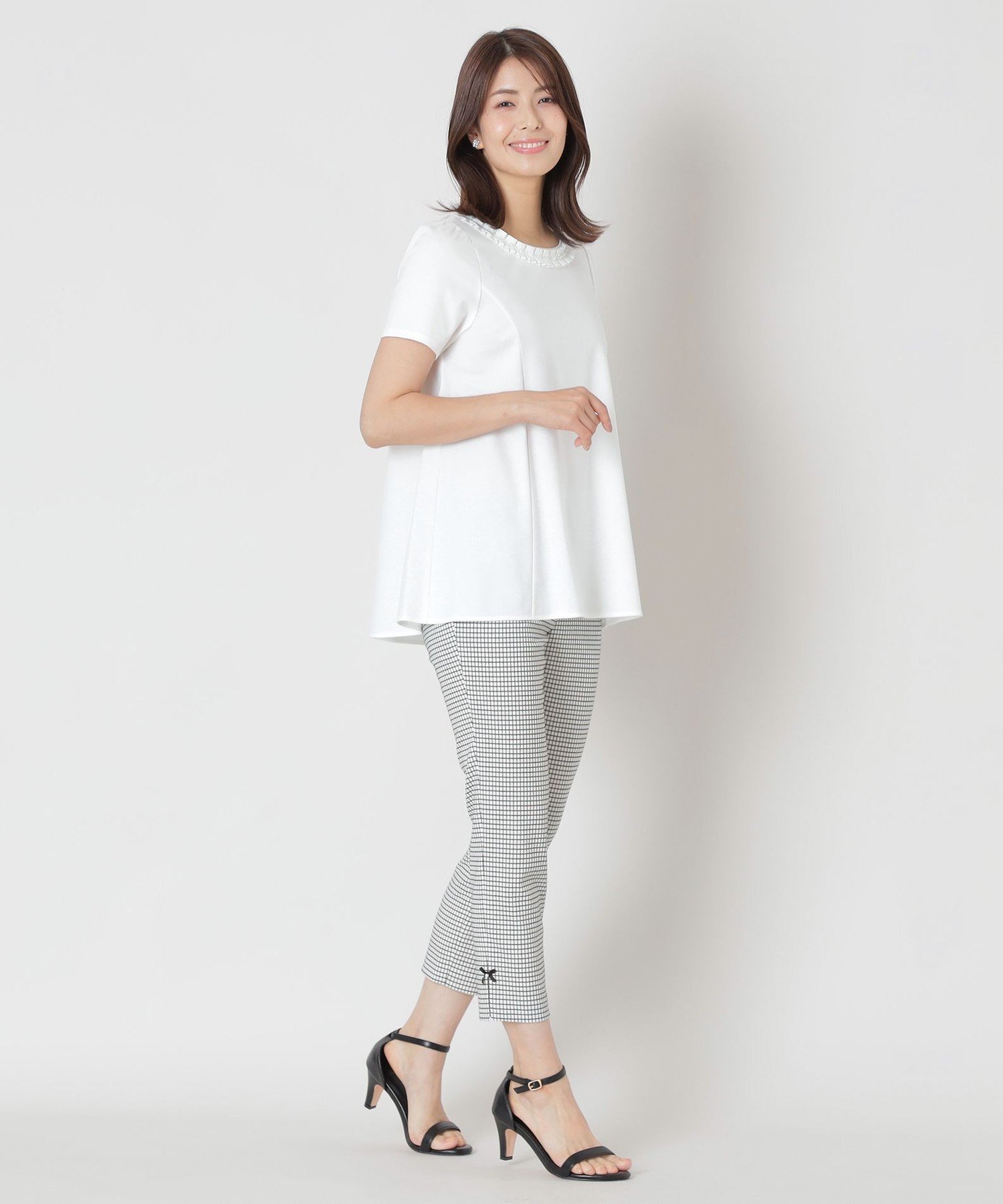 TO BE CHIC ウインドウペン スリムパンツ トゥー ビー シック パンツ その他のパンツ ホワイト ブラック