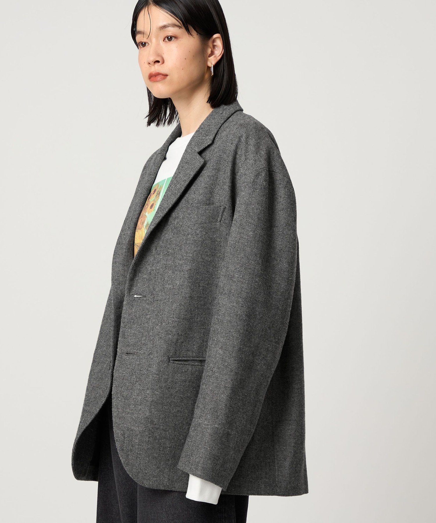 CITEN ＜CITEN＞ウールブレンドダディージャケット シテン ジャケット・アウター テーラードジャケット・ブレザー ネイビー グレー【送料無料】