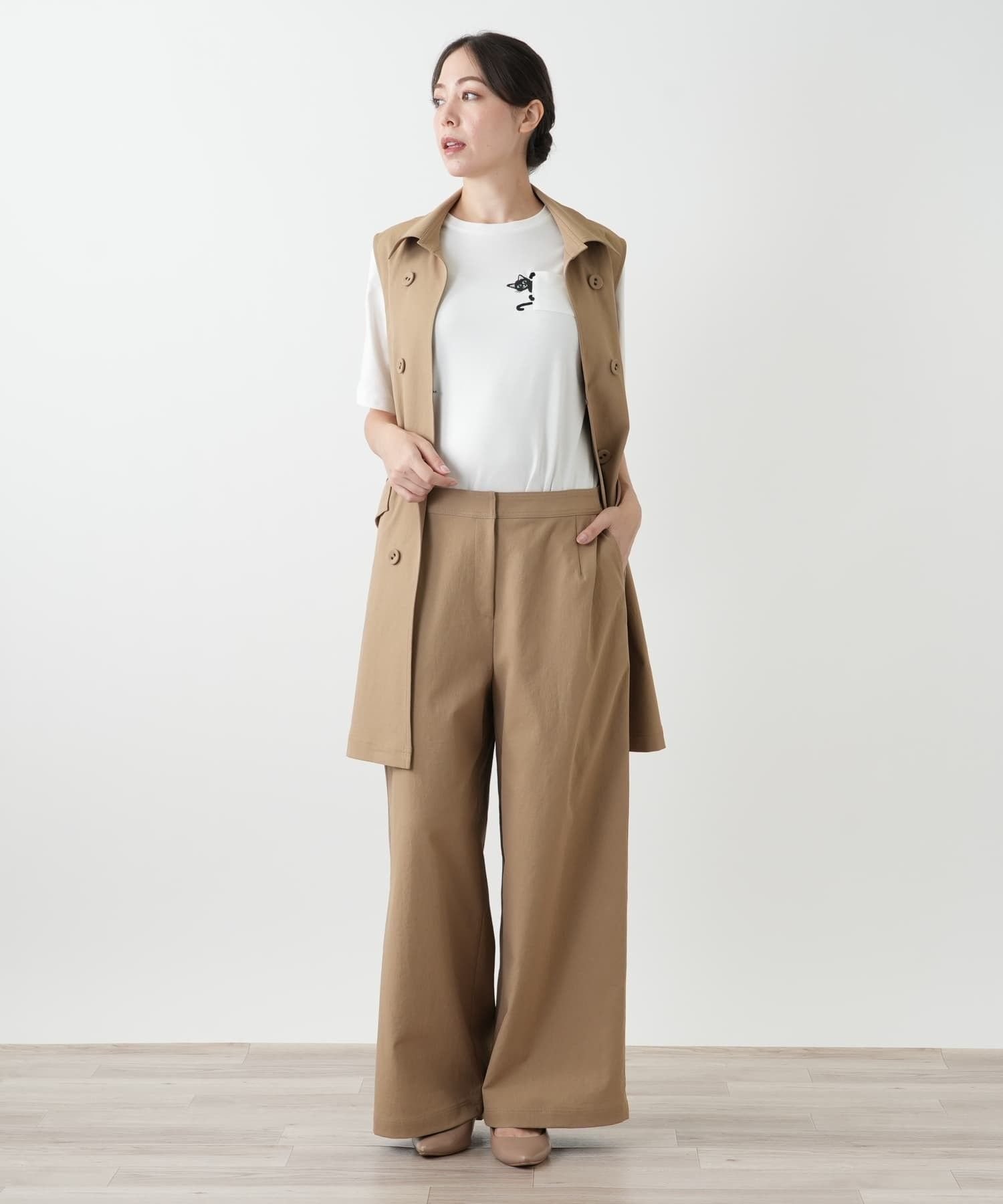 Leilian PLUS HOUSE 洗えるデニム調ワイドパンツ レリアン プラスハウス パンツ その他のパンツ グレー ブラウン