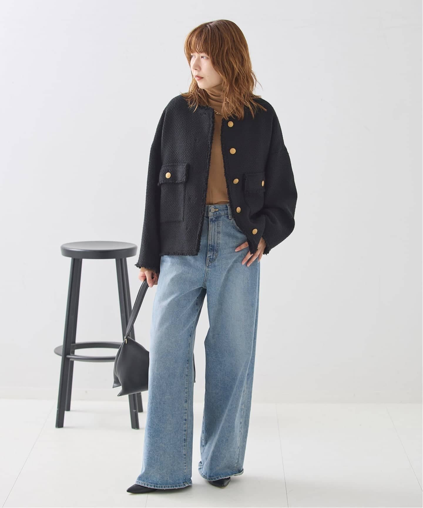 JOURNAL STANDARD L'ESSAGE 《予約》GIOLICA ツイード D/Sジャケット ジャーナルスタンダード レサージュ ジャケット・アウター ノーカラージャケット ブラック