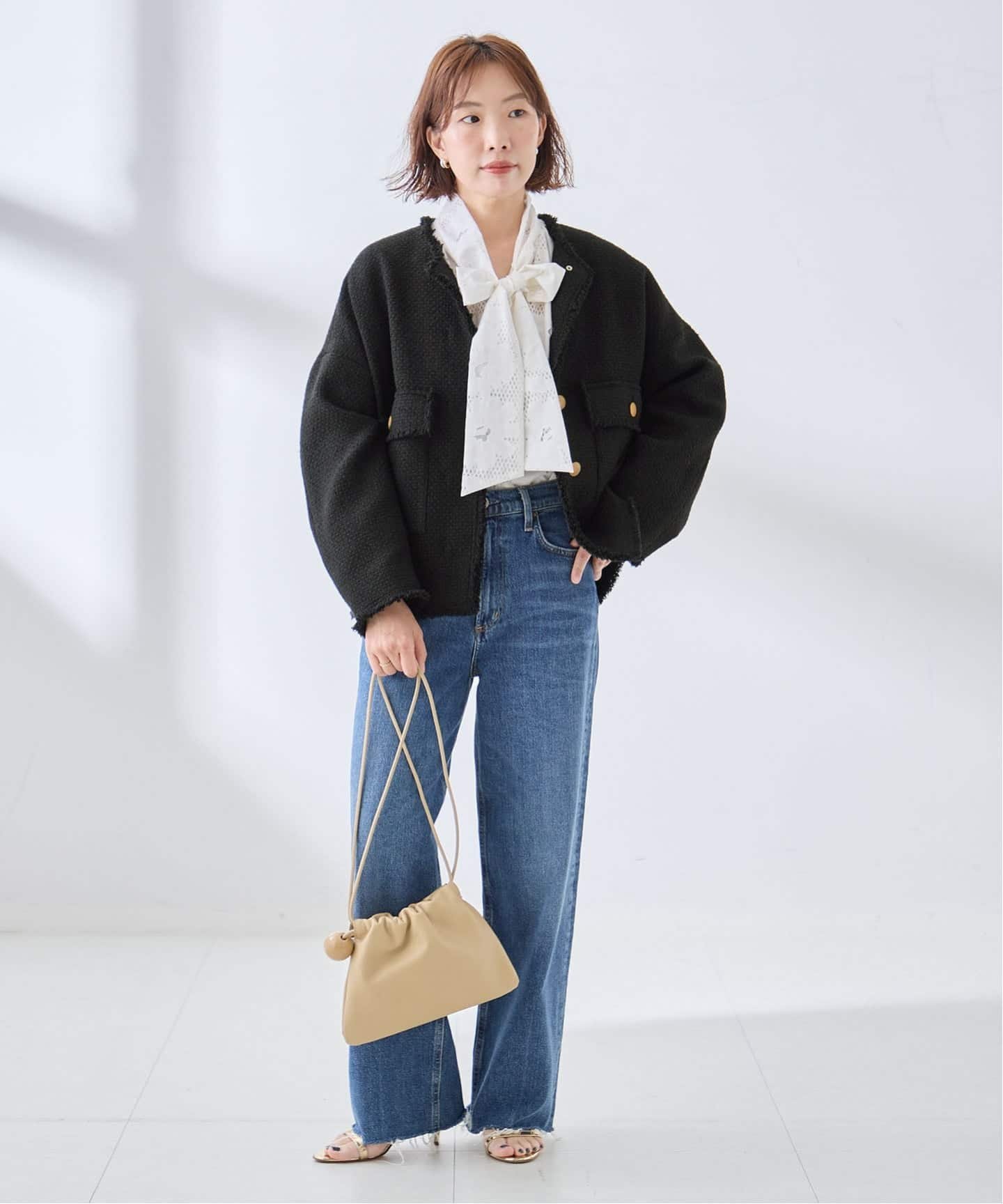 JOURNAL STANDARD L'ESSAGE 《予約》GIOLICA ツイード D/Sジャケット ジャーナルスタンダード レサージュ ジャケット・アウター ノーカラージャケット ブラック