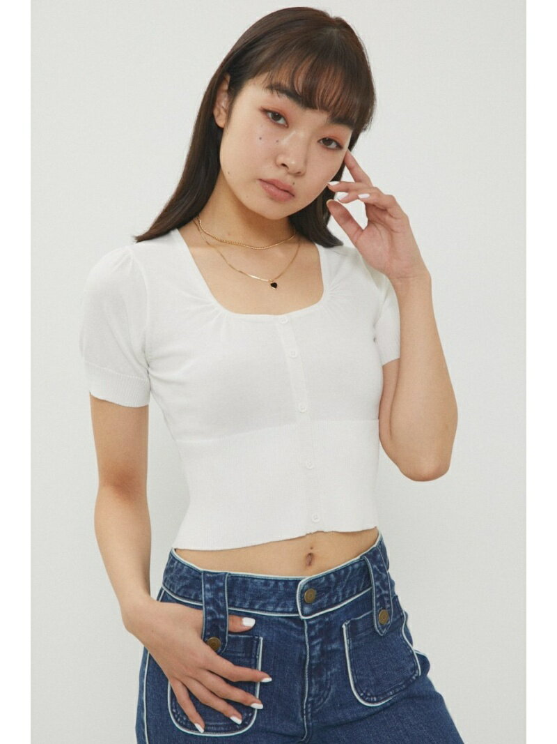 【SALE／50%OFF】LAGUA GEM FEW GATHER COMPACT TOPS ラグア ジェム トップス ニット ホワイト グリーン ブルーのサムネイル