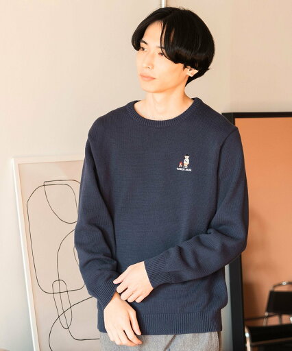 BEAMS HEART MEN ベアー 刺繍 クルーネック ニット 25SS ビームス ハート トップス ニット ホワイト ベージュ ネイビー【送料無料】 BEAMS HEART MEN ベアー 刺繍 クルーネック ニット 25SS ビームス ハート トップス ニット ホワイト ベージュ ネイビー【送料無料】