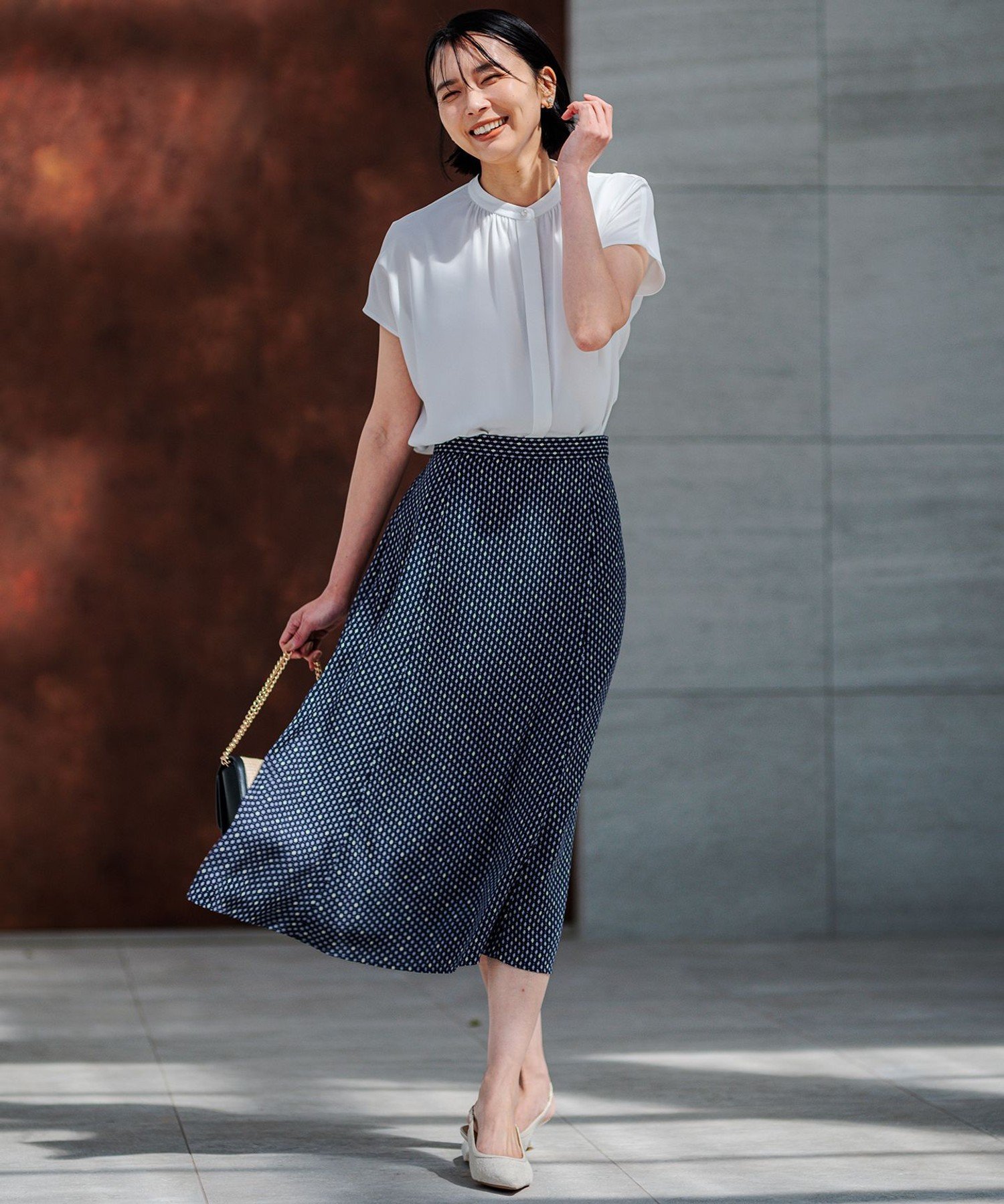 【SALE／50%OFF】23区 【洗える】バックサテンアムンゼンレユールダイヤプリント スカート ニジュウサンク スカート ロング・マキシスカート ネイビー ベージュ【送料無料】 stylife-14496250 Rakuten Fashion サンプル画像3