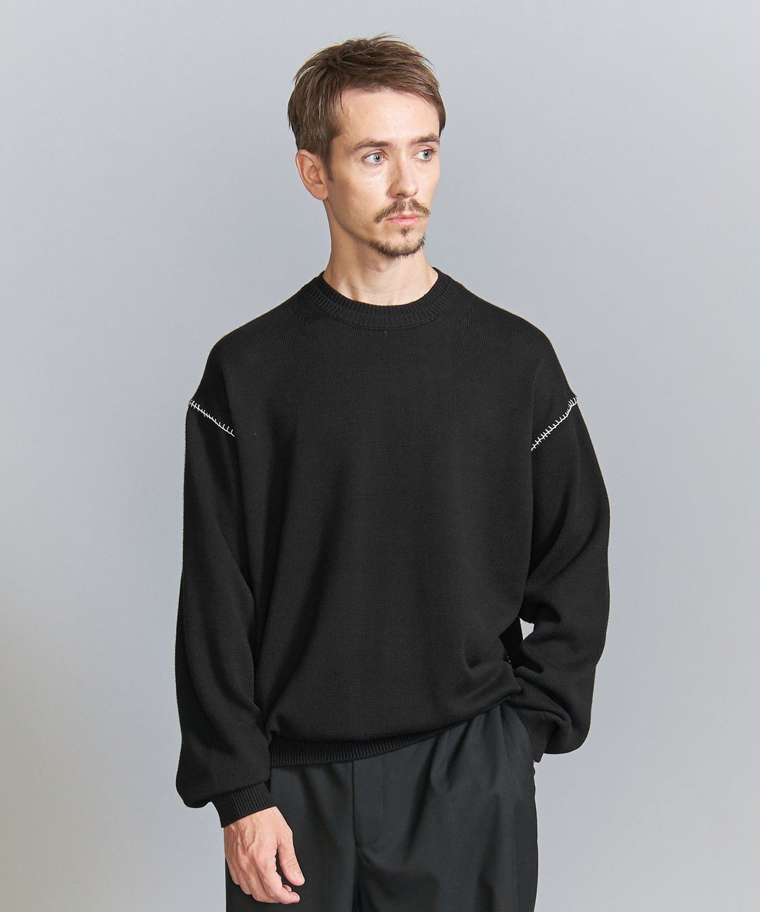 【SALE／40%OFF】BEAUTY&YOUTH UNITED ARROWS ハンドステッチ コットン クルーネック ニット -ウォッシャブル- ビューティー＆ユース　ユナイテッドアローズ トップス ニット ブラウン ブラック【送料無料】