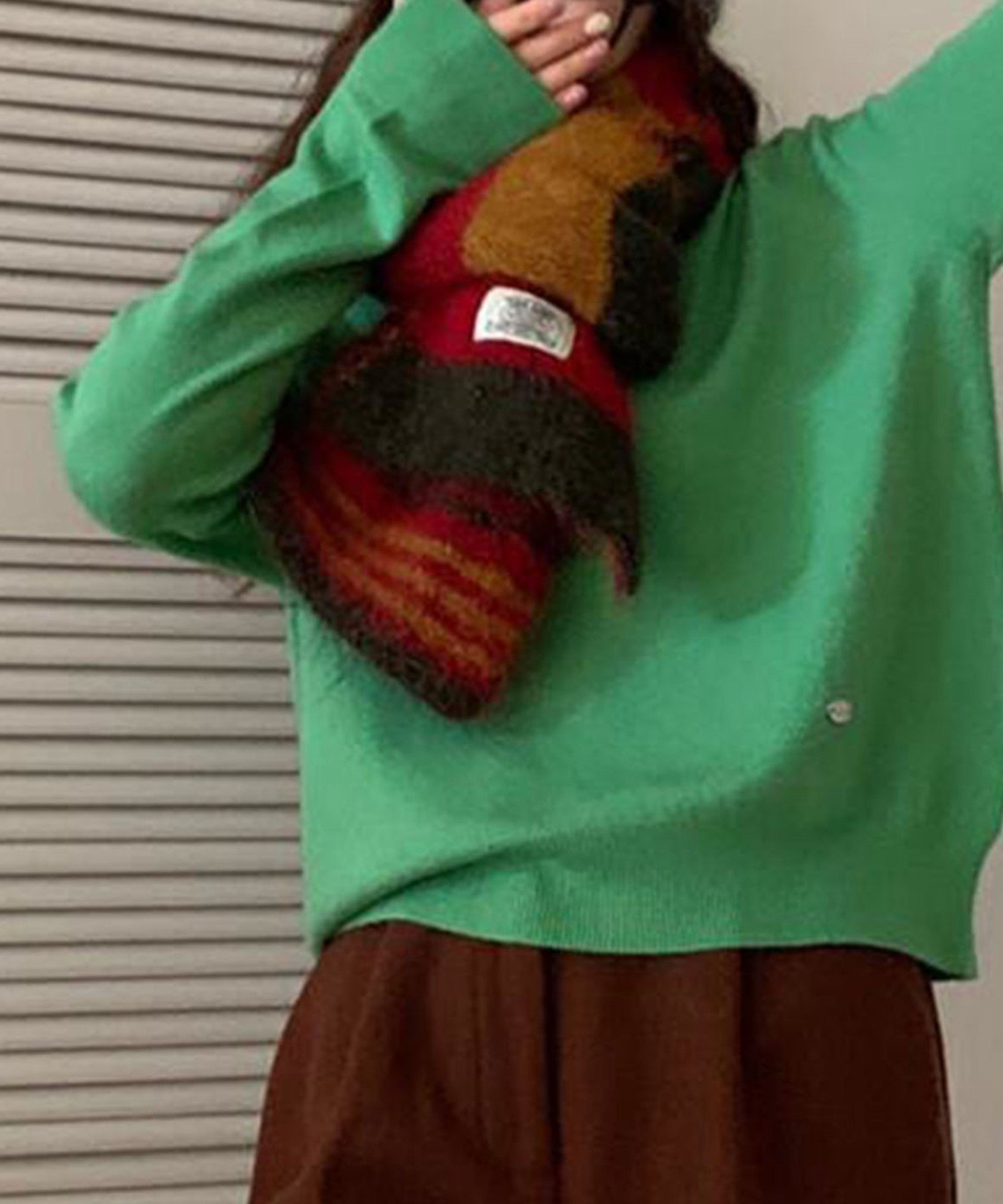 【SALE／10%OFF】aimoha - select - aimoha -select-/ウール混レトロストール アイモハ ファッション雑貨 マフラー・ストール・ネックウォーマー グレー イエロー レッド