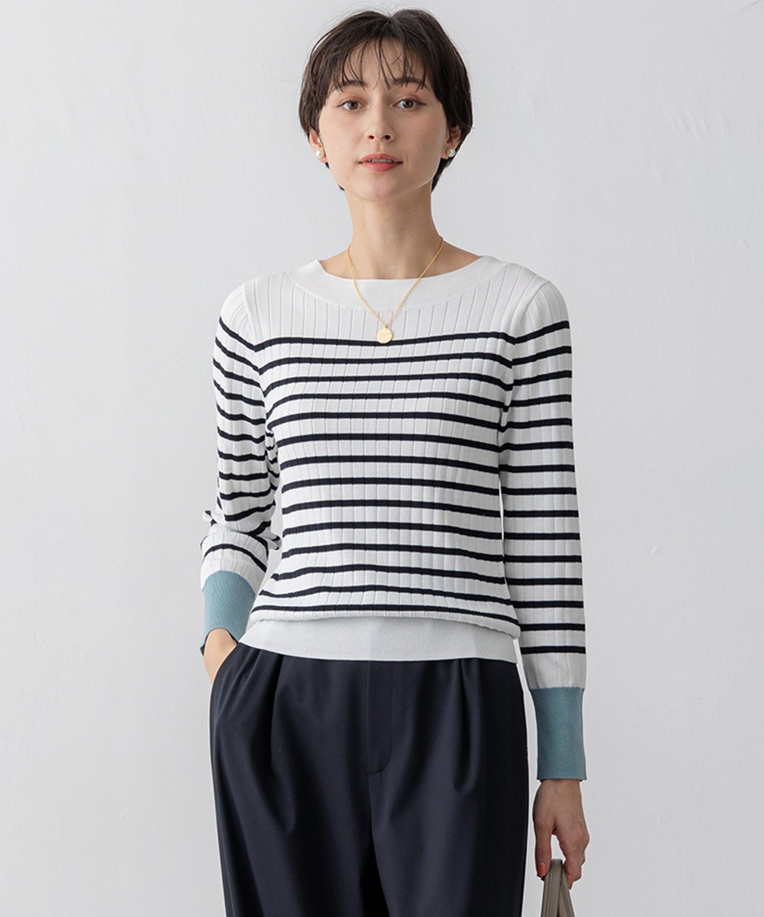 【SALE／20%OFF】23区 L 【洗える】シルキーレーヨンワイドリブ ニット ニジュウサンク 