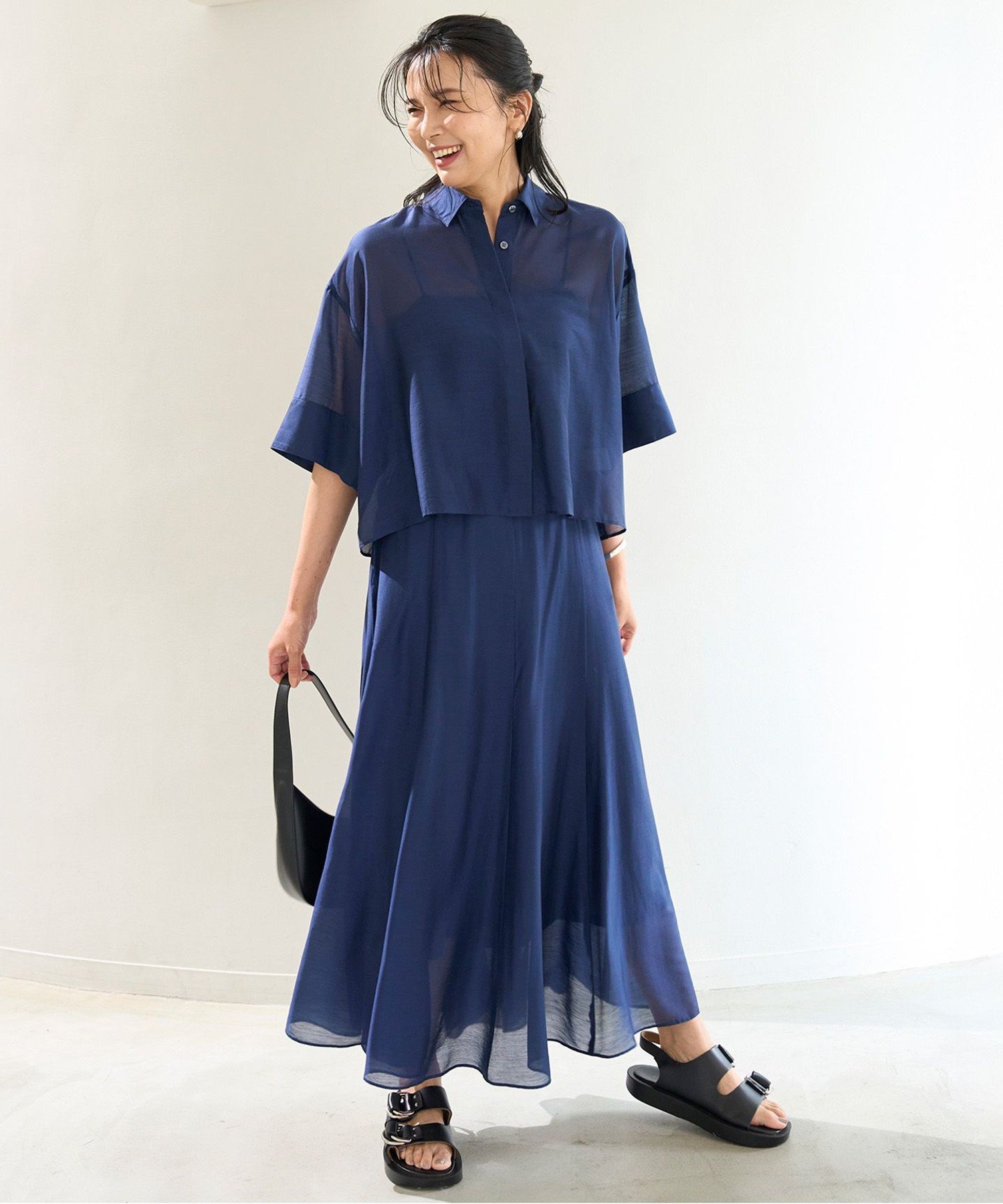 UNFILO 【洗える/接触冷感】ライトシアー フレアスカート アンフィーロ スカート ロング・マキシスカート ネイビー グリーン【送料無料】のサムネイル