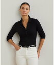 LAUREN RALPH LAUREN リブニット スリークォータースリーブ ポロシャツ ラルフローレン トップス ポロシャツ ブラック【送料無料】