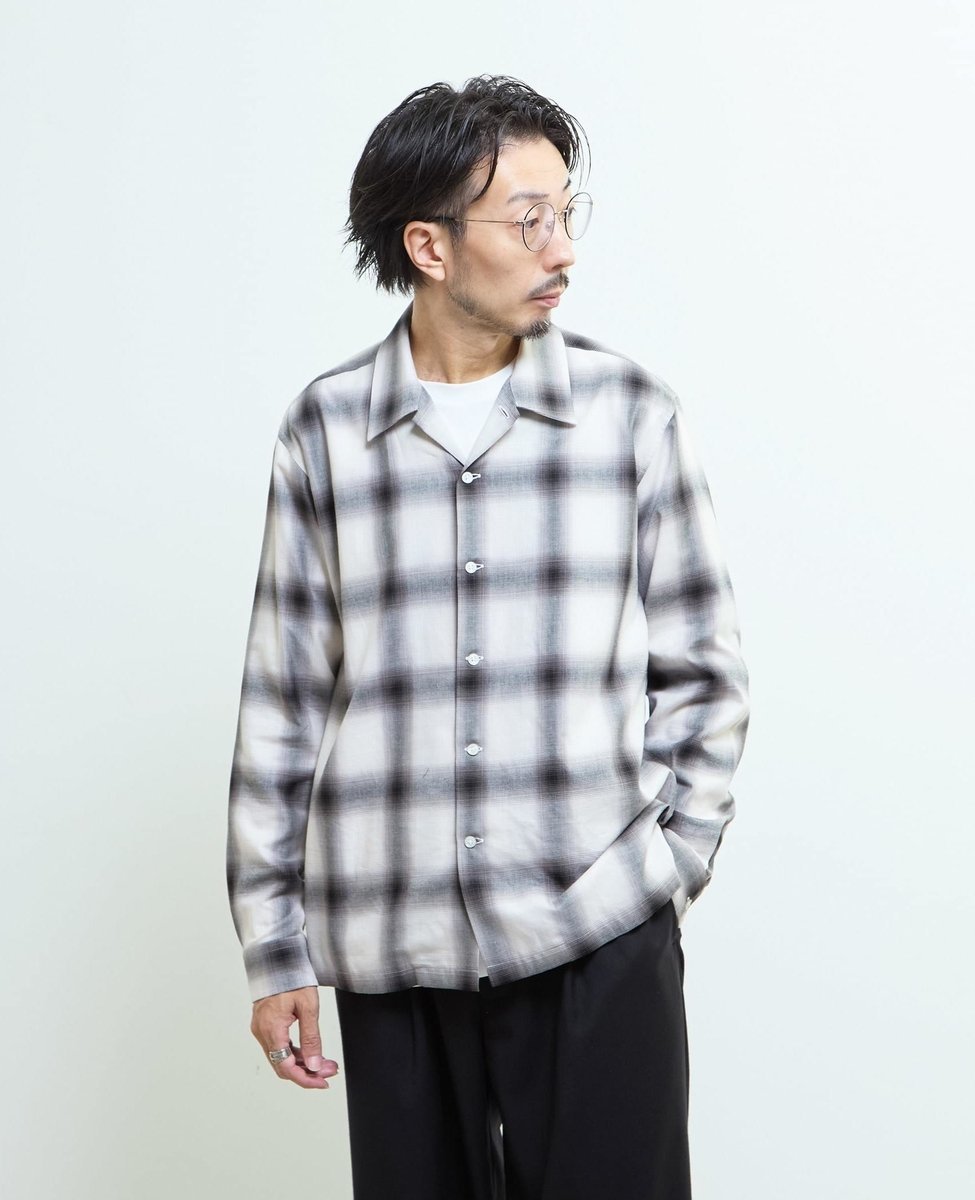 MEN'S MELROSE オンブレチェックオープンカラーシャツ メンズメルローズ トップス シャツ・ブラウス レッド