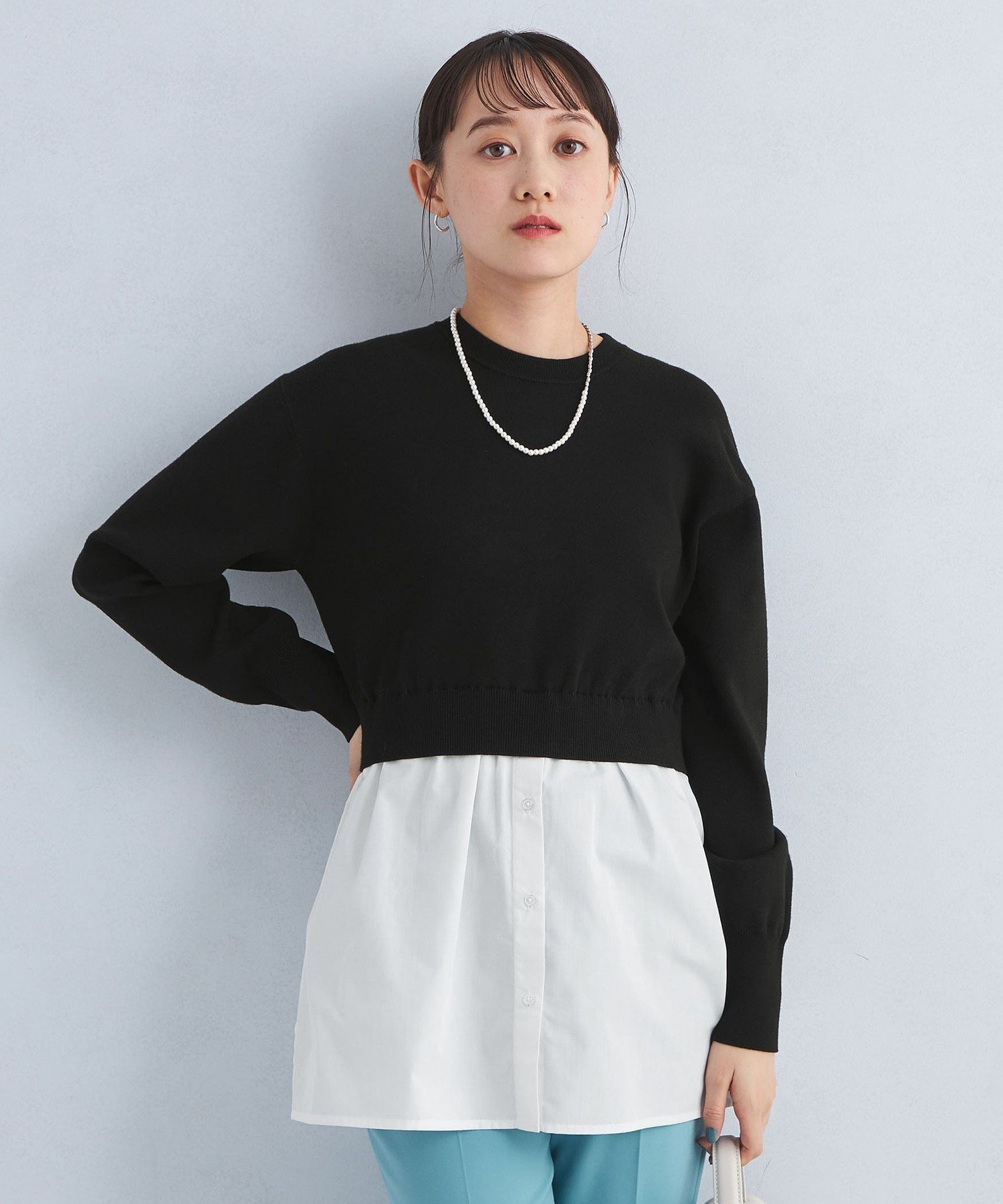 【SALE／50%OFF】UNITED ARROWS green label relaxing シャツ裾 ドッキング ニット プルオーバー -ウォッシャブル- ユナイテッドアローズ アウトレット トップス ニット ネイビー ブラック ホワイト【送料無料】のサムネイル