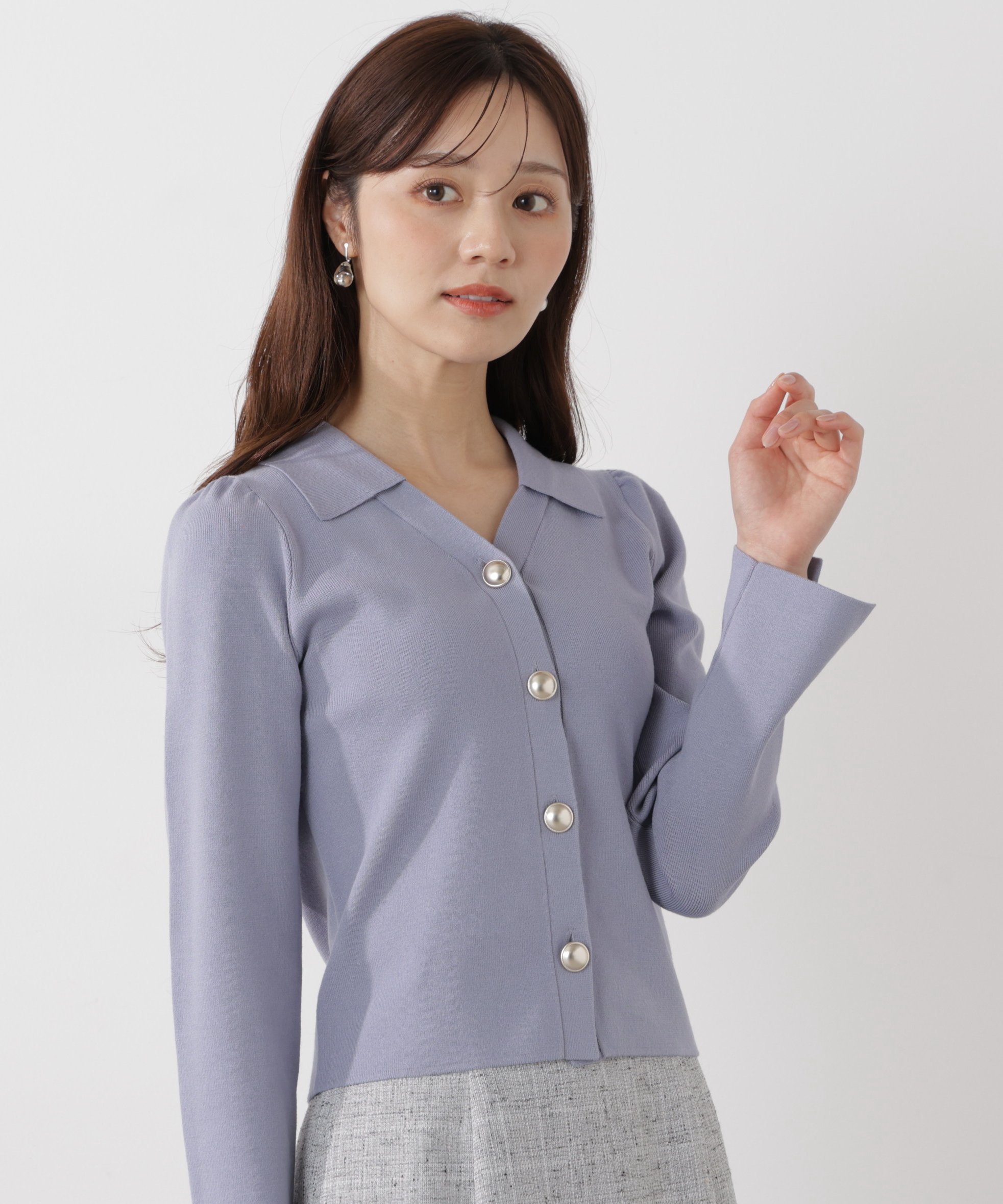 PROPORTION BODY DRESSING ＜ウォッシャブル/UV＞衿付き総針ニット プロポーションボディドレッシング トップス ニット ベージュ グレー ブルー