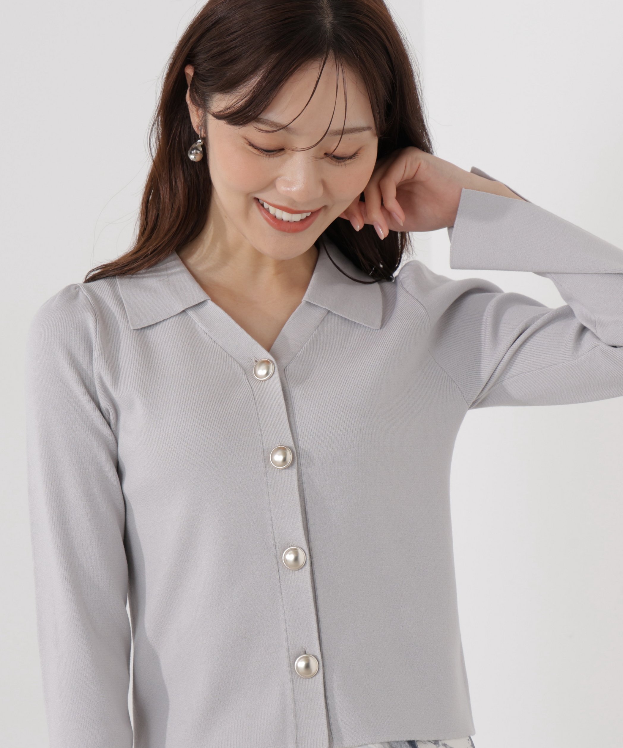 PROPORTION BODY DRESSING ＜ウォッシャブル/UV＞衿付き総針ニット プロポーションボディドレッシング トップス ニット ベージュ グレー ブルー
