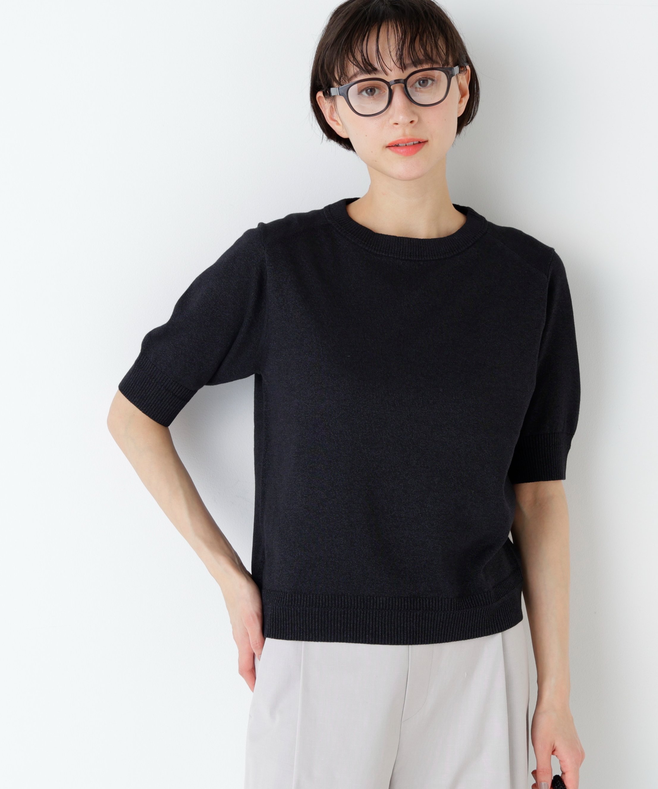 human woman 《洗える / Good Price》ペーパーヤーンニットT ヒューマン ウーマン トップス ニット レッド グレー ブラック