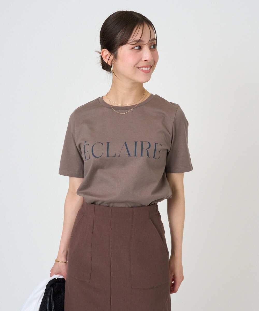 MK MICHEL KLEIN（小さいサイズ） 【小さいサイズ】ニュアンス配色コットンロゴTシャツ/洗濯機で洗える メゾンドゥサンク トップス カットソー・Tシャツ カーキグリーン ホワイト【送料無料】