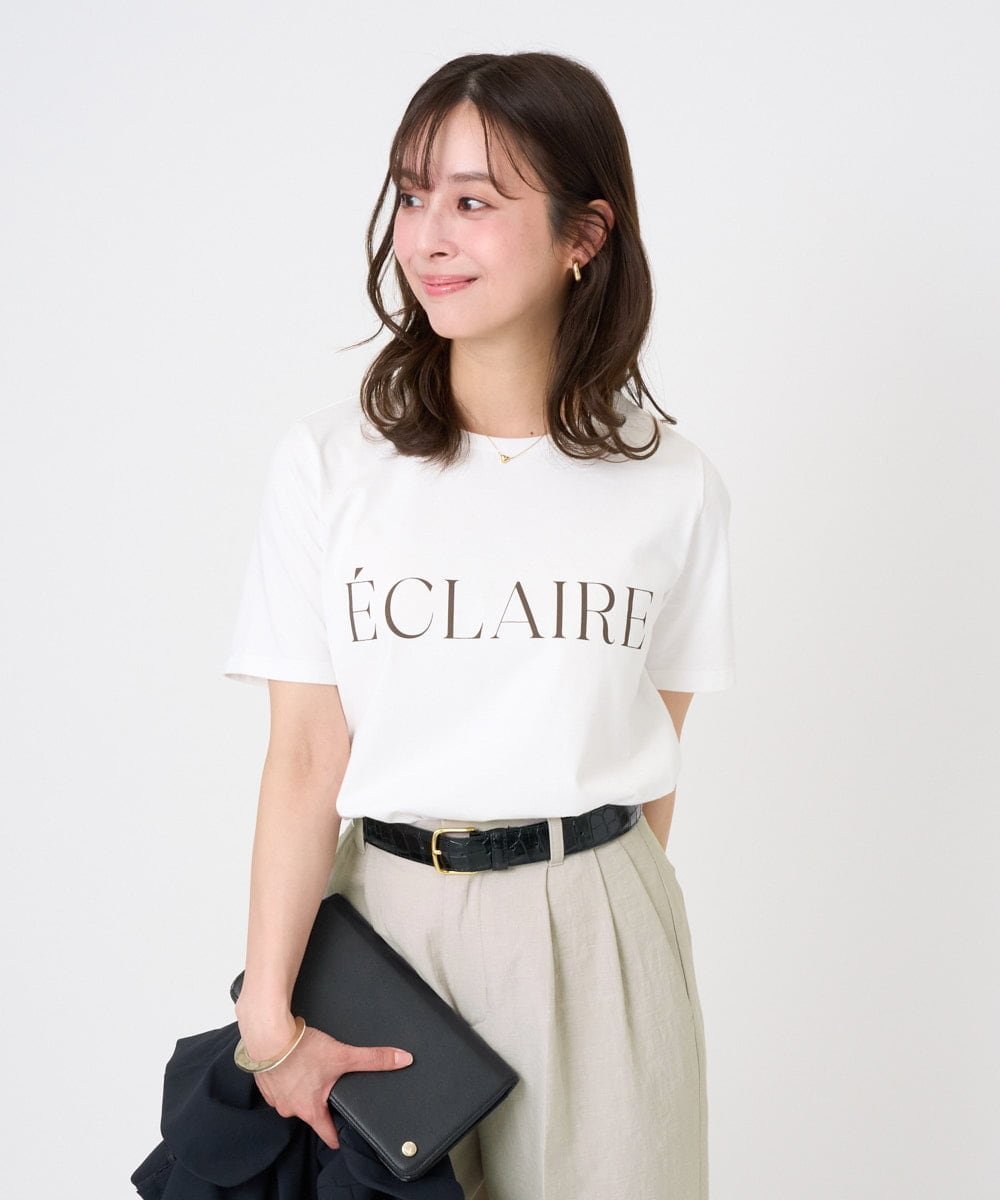 MK MICHEL KLEIN（小さいサイズ） 【小さいサイズ】ニュアンス配色コットンロゴTシャツ/洗濯機で洗える メゾンドゥサンク トップス カットソー・Tシャツ カーキグリーン ホワイト【送料無料】