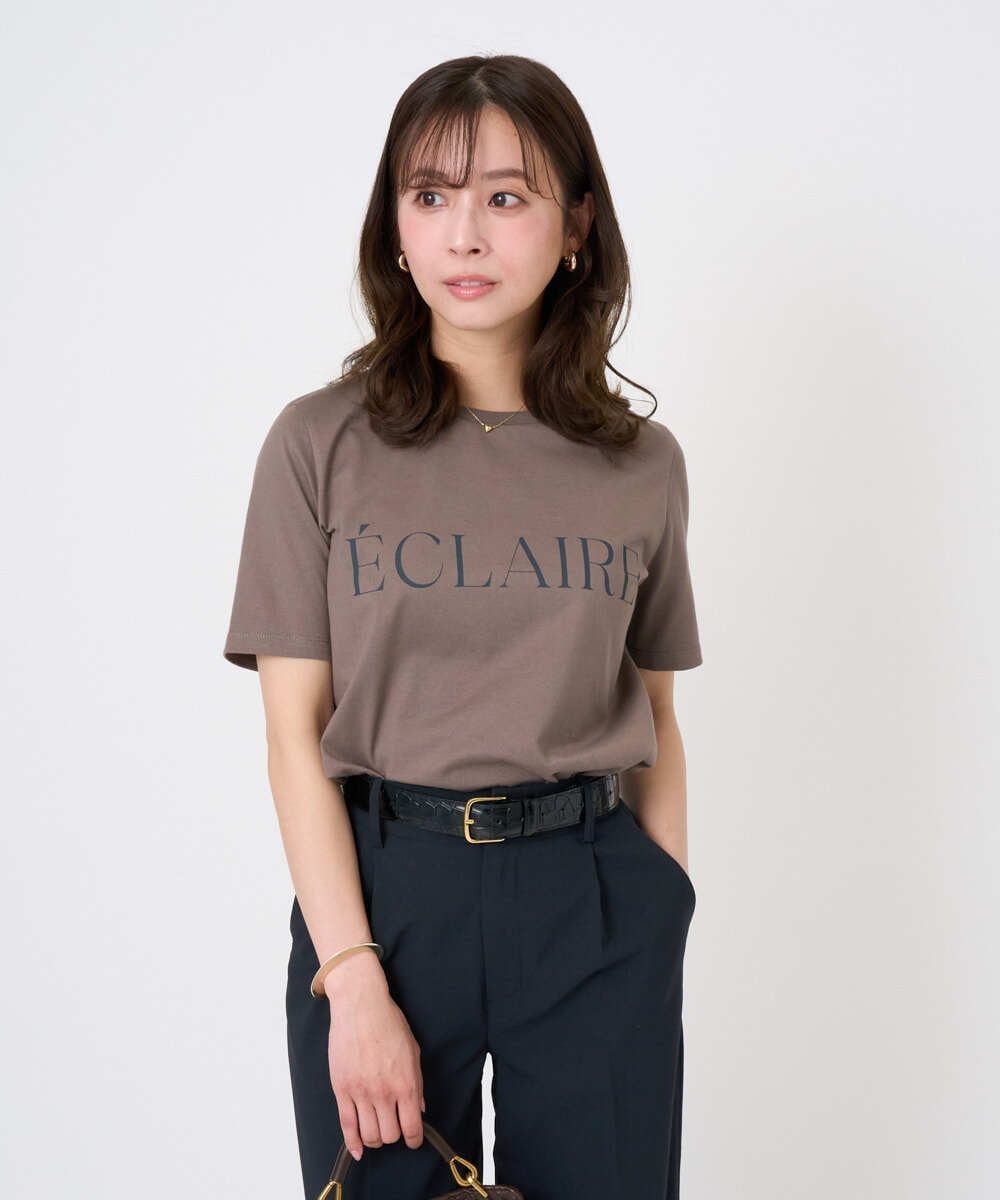 MK MICHEL KLEIN（小さいサイズ） 【小さいサイズ】ニュアンス配色コットンロゴTシャツ/洗濯機で洗える メゾンドゥサンク トップス カットソー・Tシャツ カーキグリーン ホワイト【送料無料】