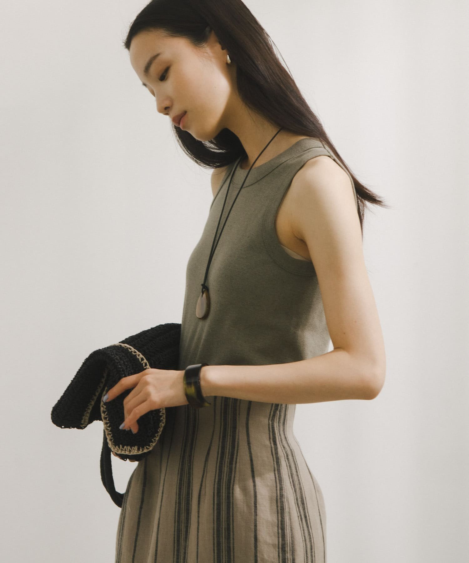 Natural Cotton TankTop アーバンリサーチドアーズ トップス ノースリーブ・タンクトップ グリーン ベージュ