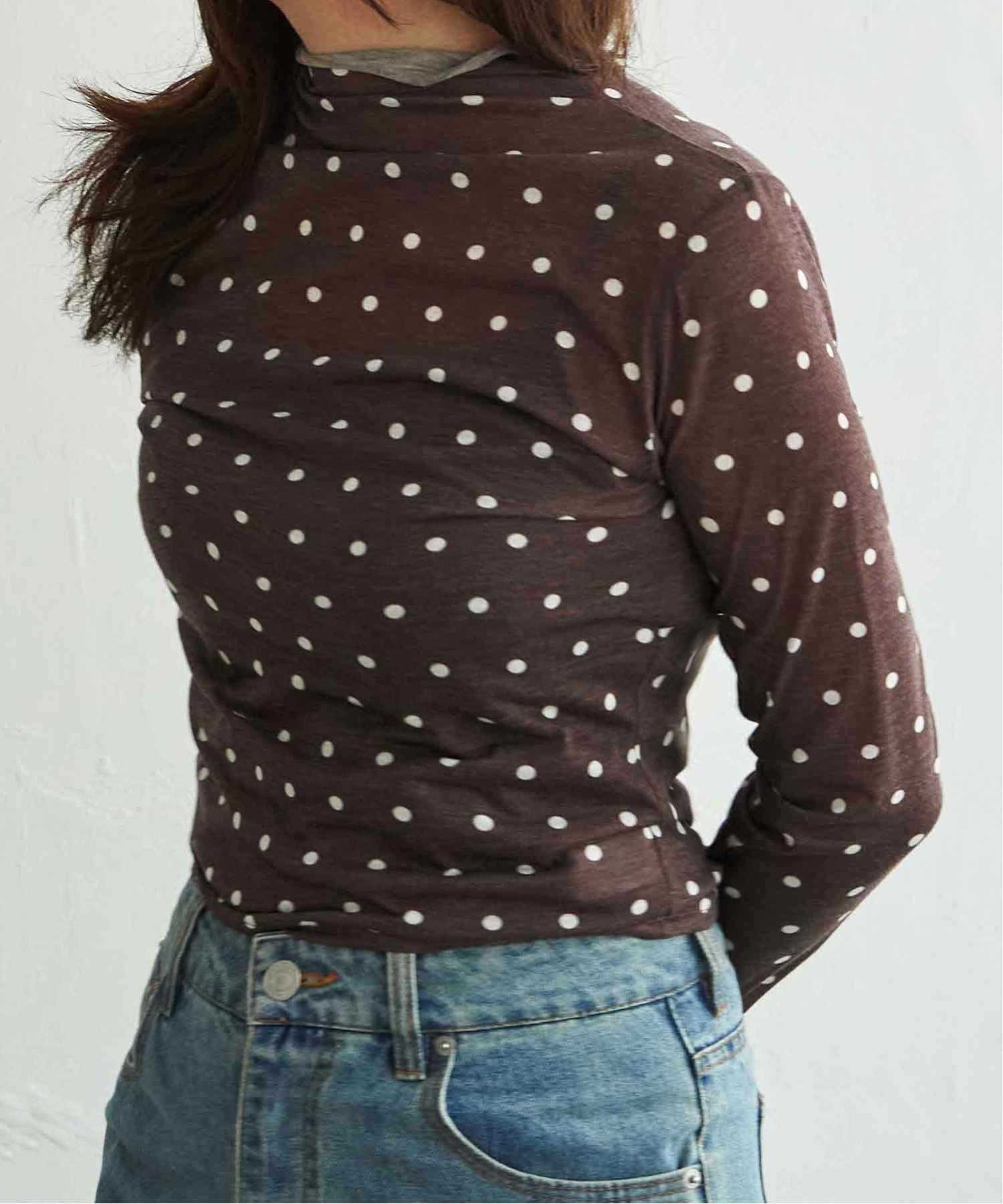 VENCE share style Ladys シアードットハイネックプルオーバー ヴァンス エクスチェンジ トップス その他のトップス ブラック ブラウン ホワイト グレー