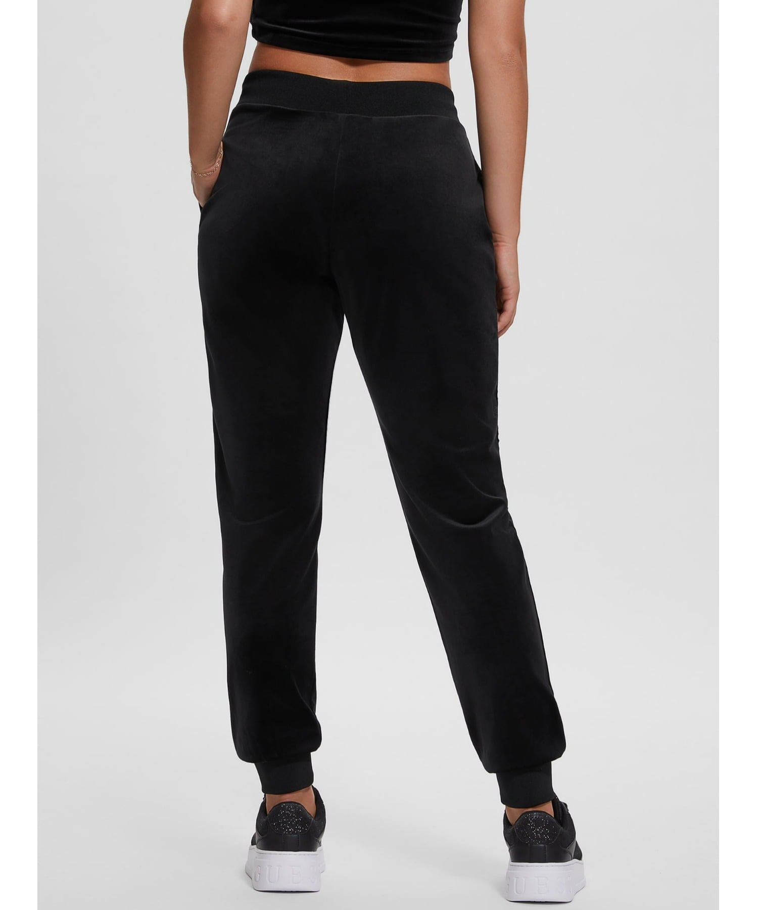 GUESS スウェットパンツ (W)Eco Couture Velvet Joggers ゲス パンツ その他のパンツ ブラック ピンク