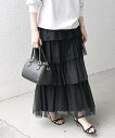 【SALE/40%OFF】SHIPS any SHIPS any:<手洗い可能>チュール ティアード ロング スカート シップス スカート その他のスカート ブラック ホワイト【送料無料】