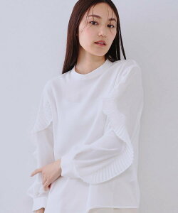 【SALE/30%OFF】OPAQUE.CLIP 《美人百花掲載》プリーツフリルスリーブブラウス【洗濯機洗い可】 オペークドットクリップ トップス シャツ・ブラウス ホワイト ピンク ネイビー【送料無料】