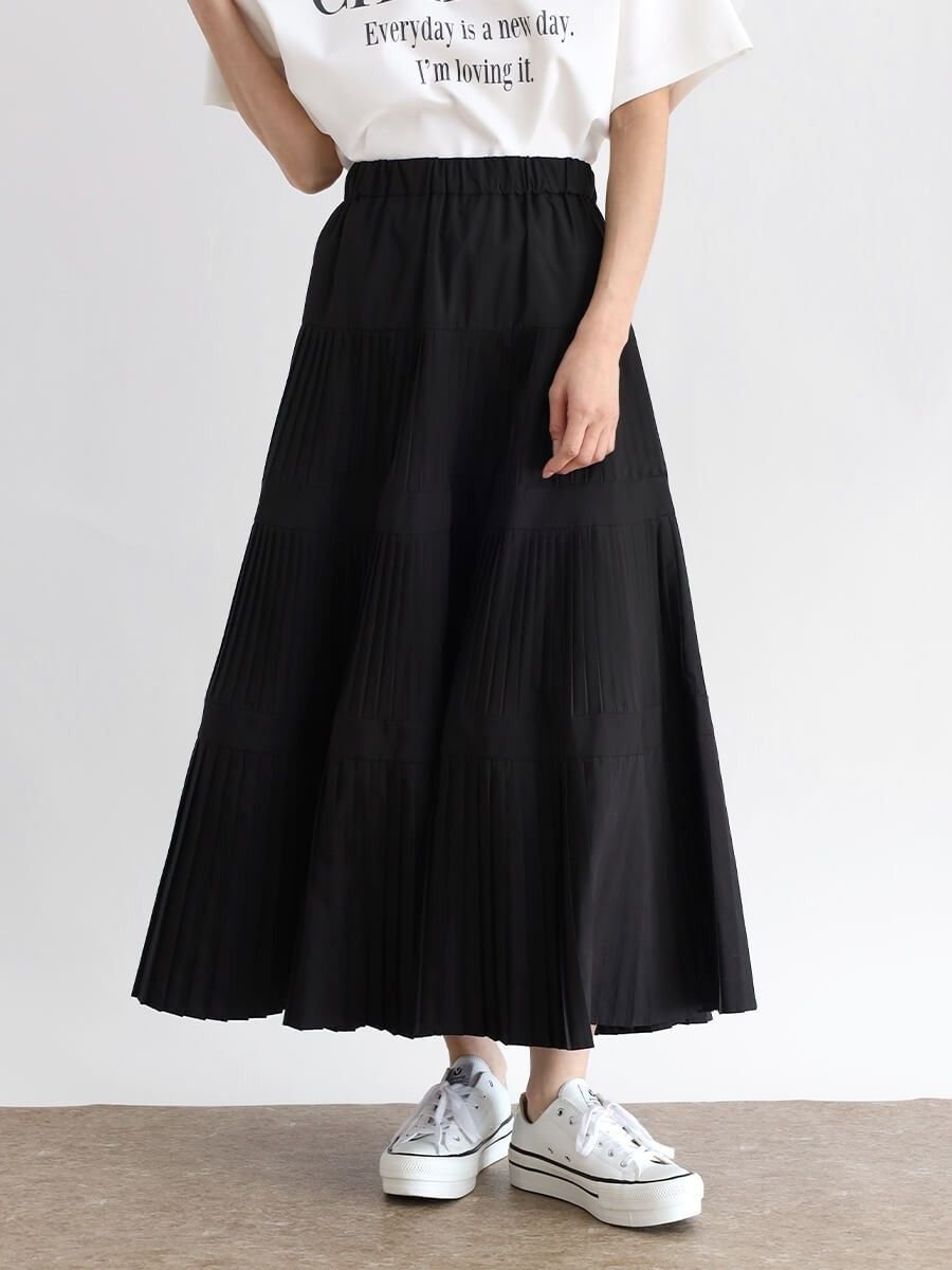 CLOVE デザインプリーツスカート ラシュッド スカート ロング・マキシスカート ホワイト ブラック グレ..