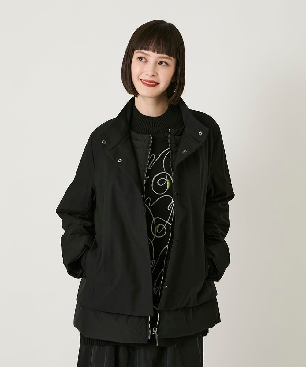 HIROKO BIS（小さいサイズ） 【小さいサイズ】レイヤード風ツイルダウンコート メゾンドゥサンク ジャケット・アウター ダウンジャケット・ダウンベスト ベージュ ブラック