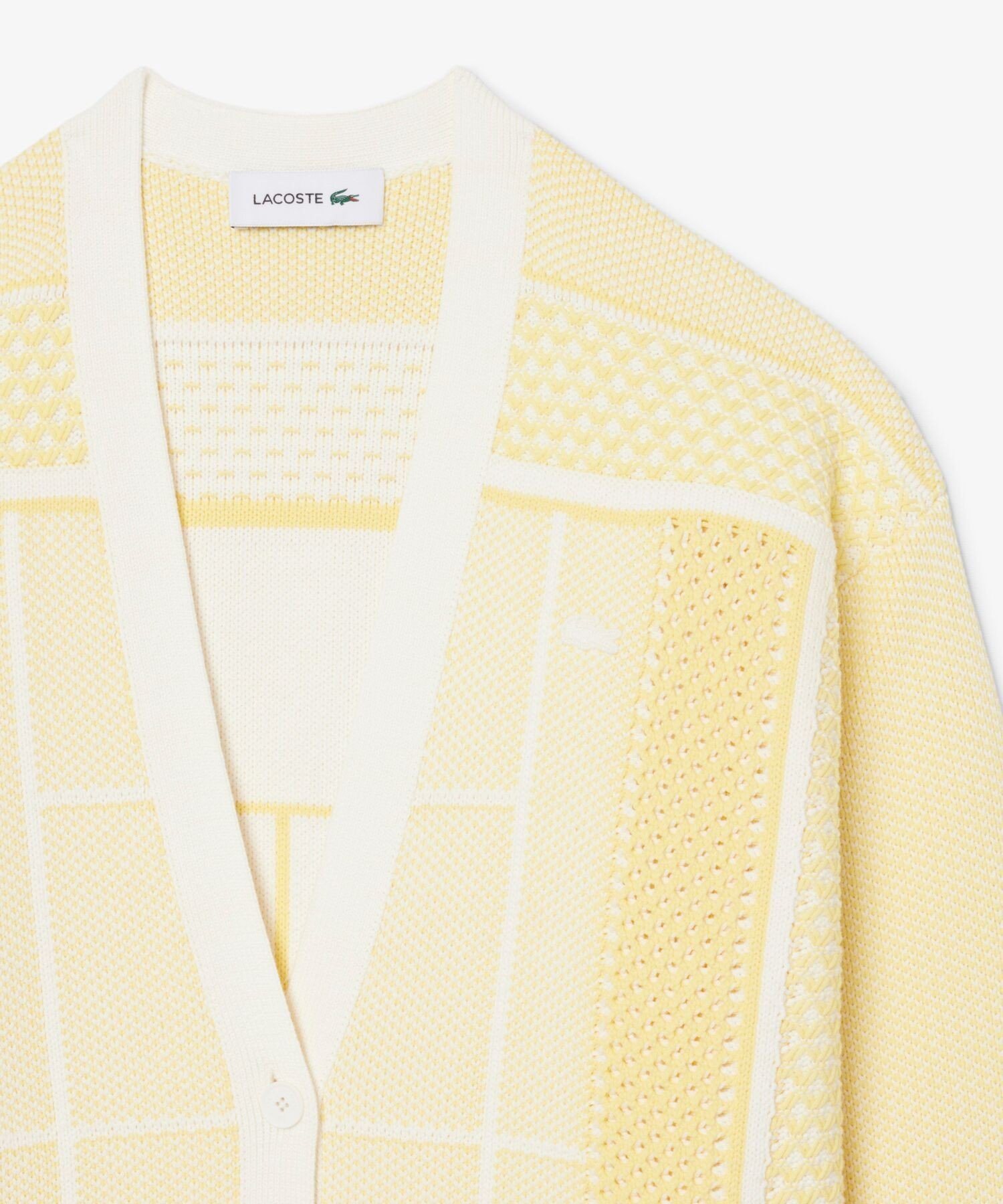 LACOSTE テニスコートジャカードロングニットカーディガン ラコステ トップス カーディガン イエロー【送料無料】