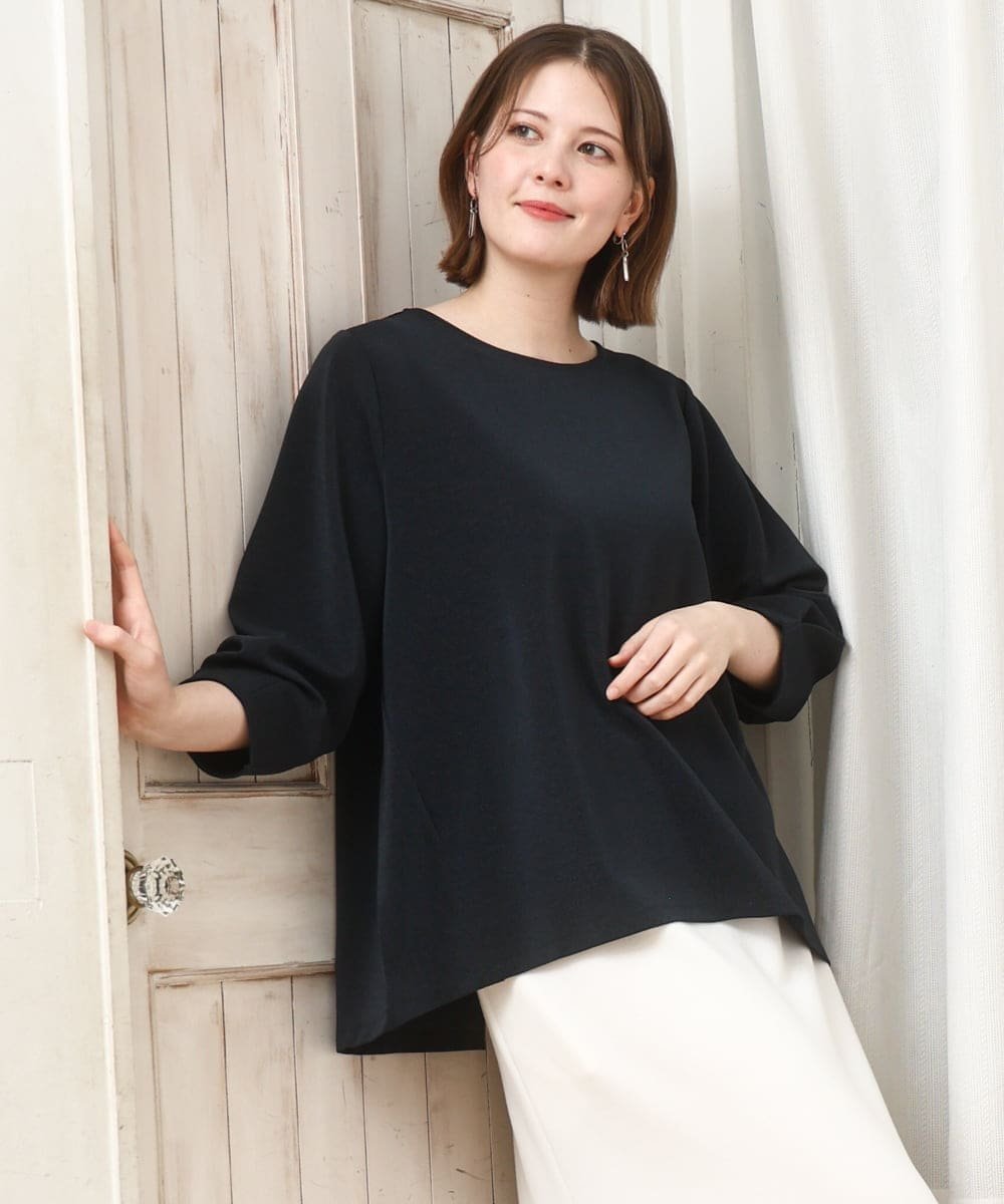 【大きいサイズ】バックスリットプルオーバー エウルキューブ トップス カットソー・Tシャツ ネイビー グレー