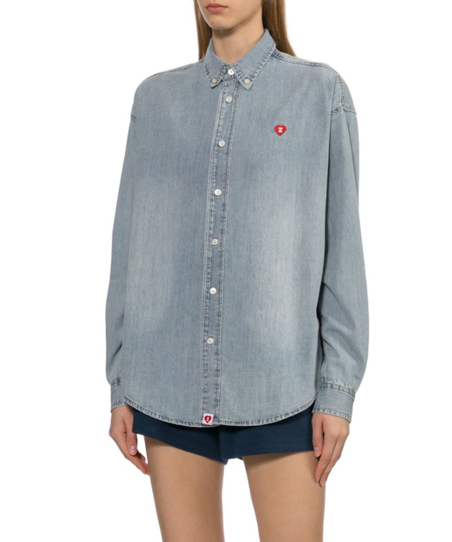 EMBRO BADGE CHAMBRAY BOYFRIEND SHIRT ア ベイシング エイプ トップス シャツ・ブラウス ネイビー