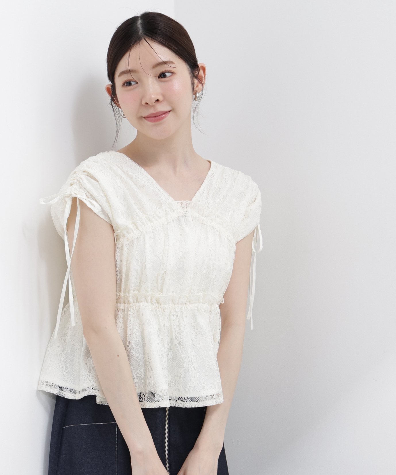 PROPORTION BODY DRESSING レースギャザーブラウス プロポーションボディドレッシング トップス シャツ・ブラウス ブラック ベージュ ピンク