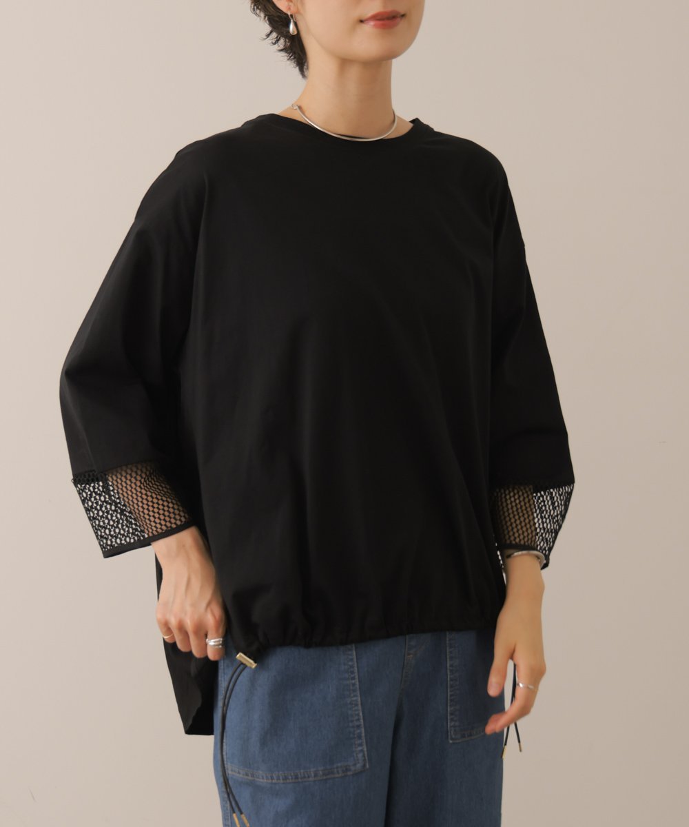 袖レースバックプリーツプルオーバー バブ / ブージュルード トップス カットソー・Tシャツ ブラック グレー グリーン