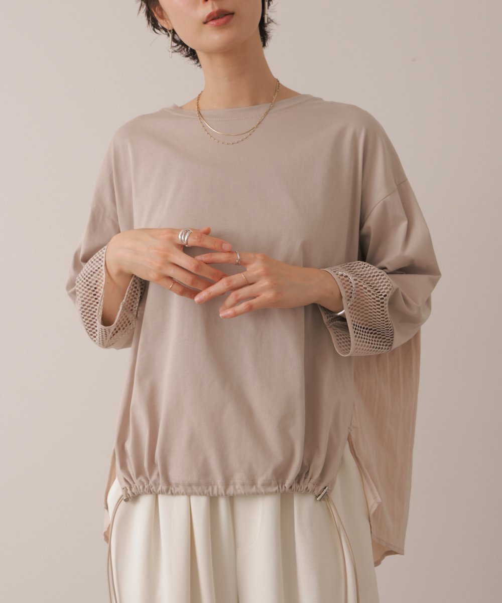 袖レースバックプリーツプルオーバー バブ / ブージュルード トップス カットソー・Tシャツ ブラック グレー グリーン