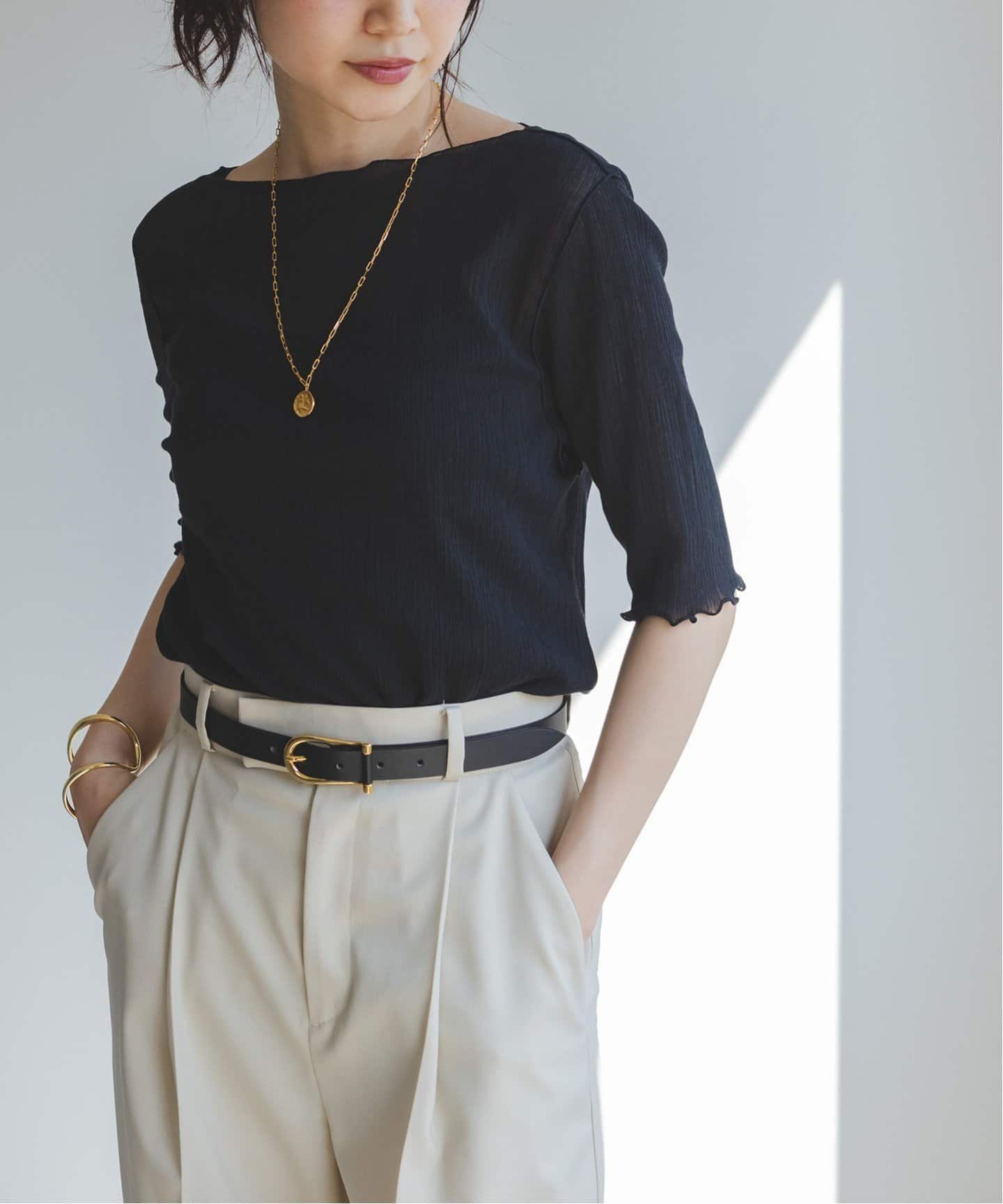 NOBLE 《追加》シアークレープジャージ五分袖Tシャツ ノーブル トップス カットソー・Tシャツ ホワイト【送料無料】のサムネイル